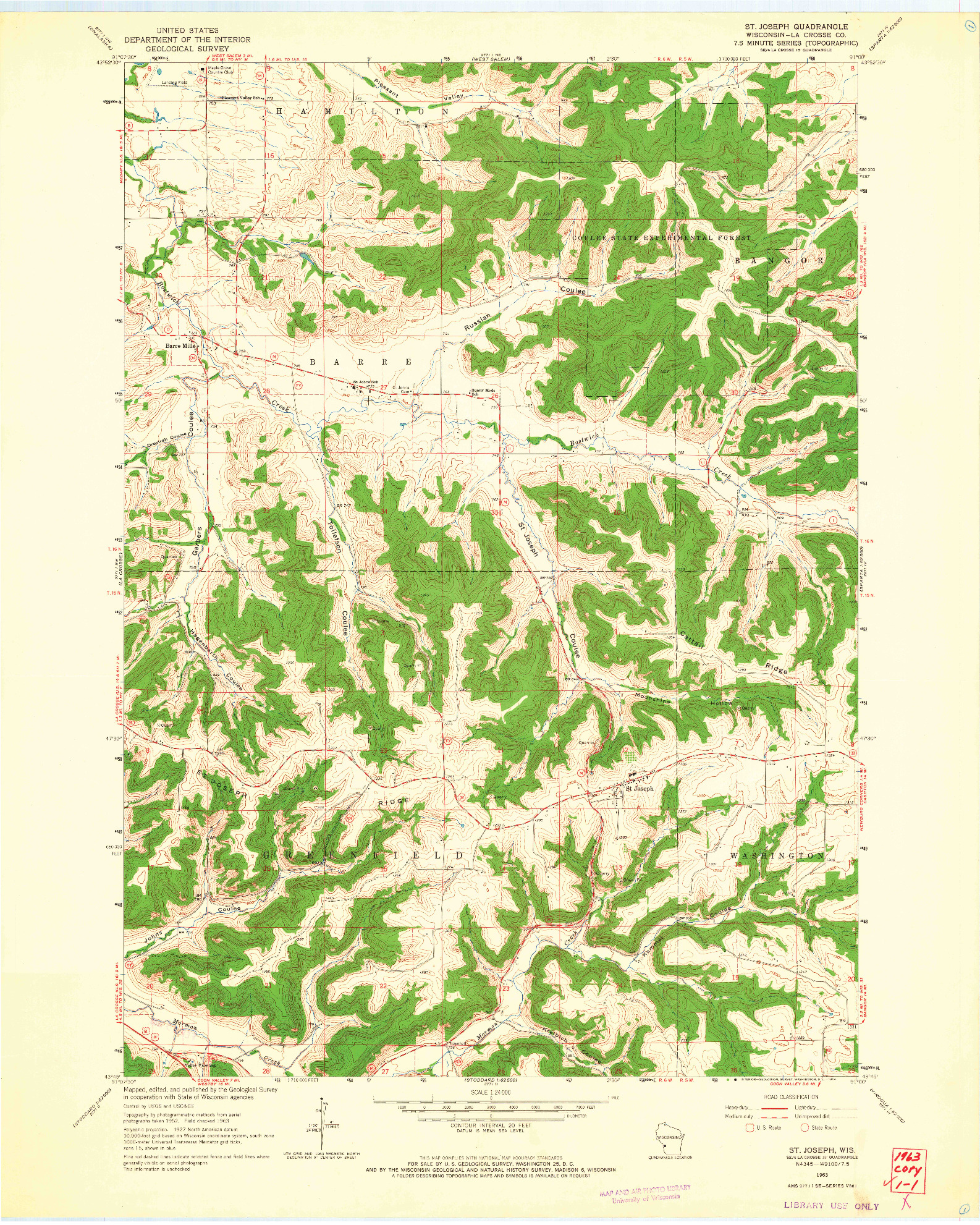 USGS 1:24000-SCALE QUADRANGLE FOR ST. JOSEPH, WI 1963