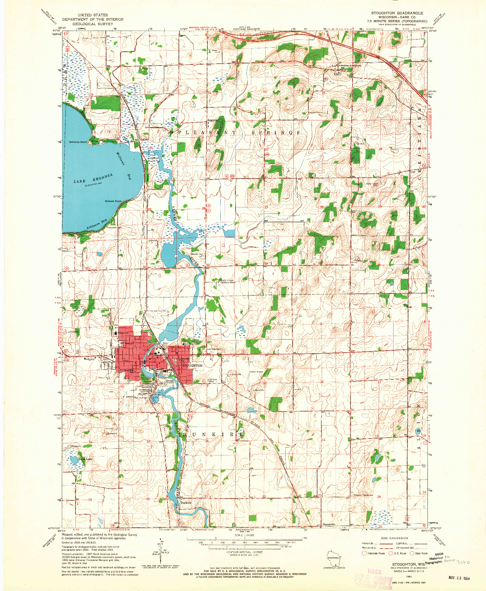USGS 1:24000-SCALE QUADRANGLE FOR STOUGHTON, WI 1961