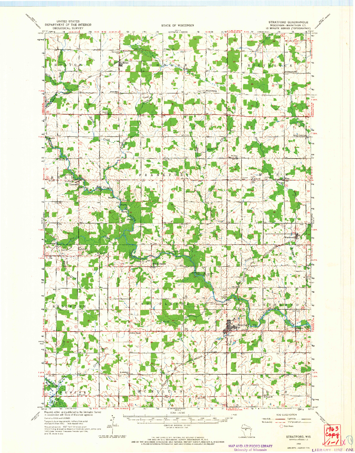 USGS 1:62500-SCALE QUADRANGLE FOR STRATFORD, WI 1963