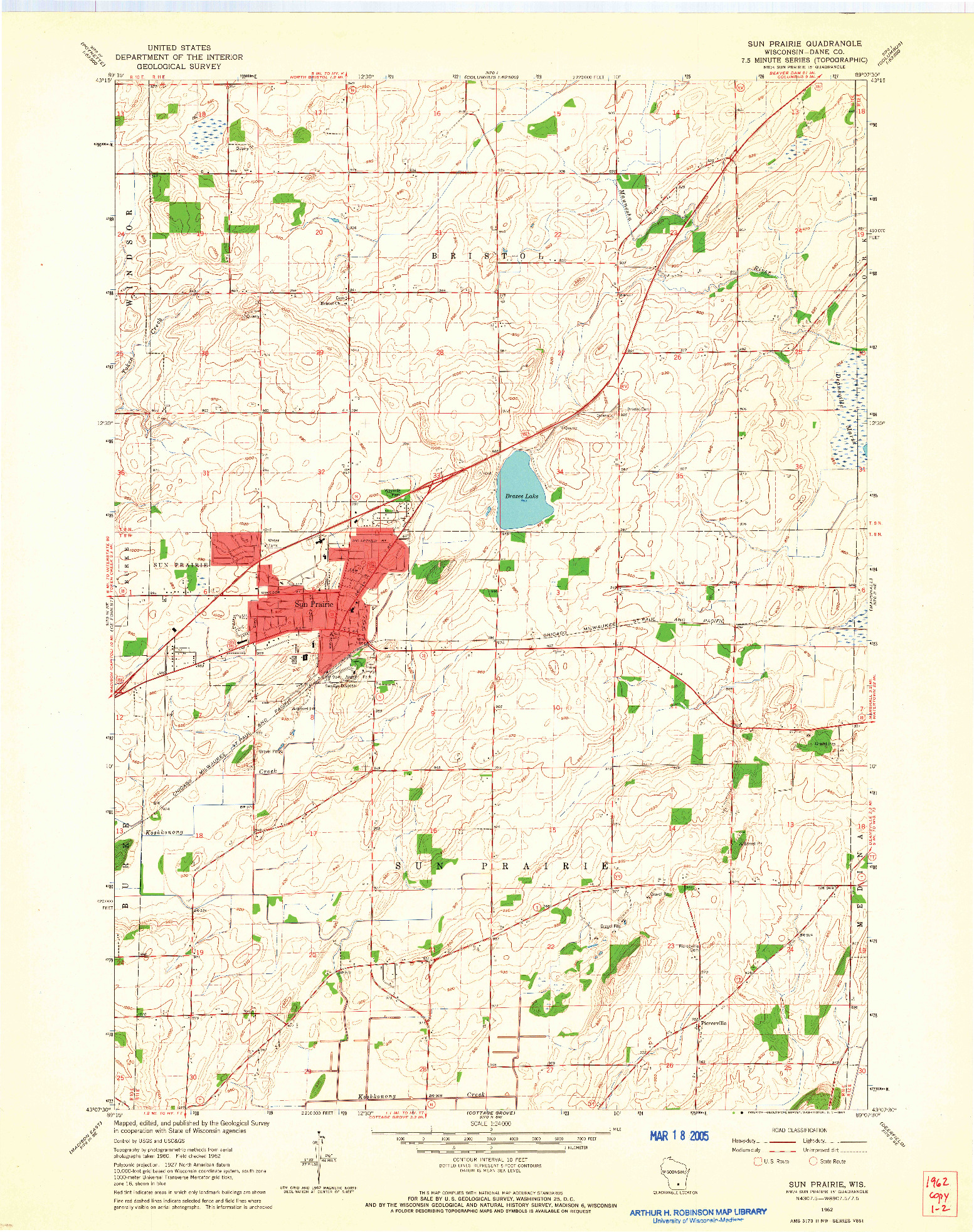 USGS 1:24000-SCALE QUADRANGLE FOR SUN PRAIRIE, WI 1962