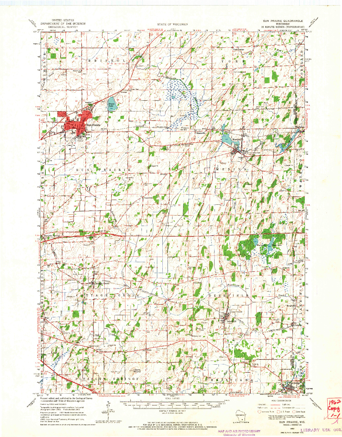 USGS 1:62500-SCALE QUADRANGLE FOR SUN PRAIRIE, WI 1962