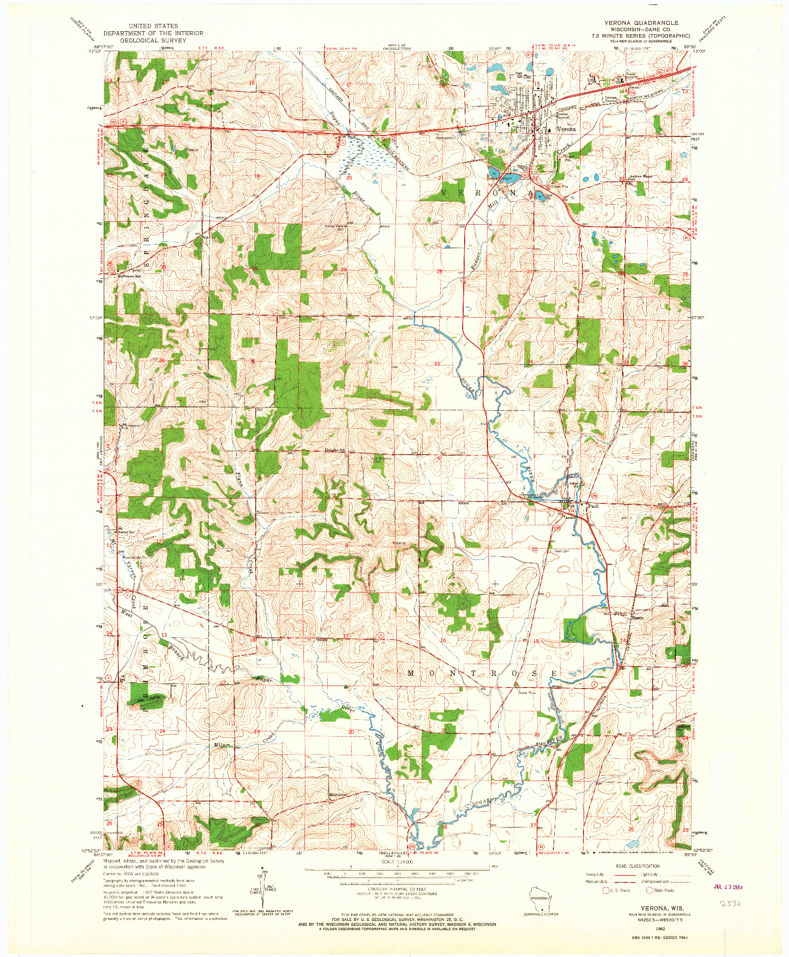 USGS 1:24000-SCALE QUADRANGLE FOR VERONA, WI 1962