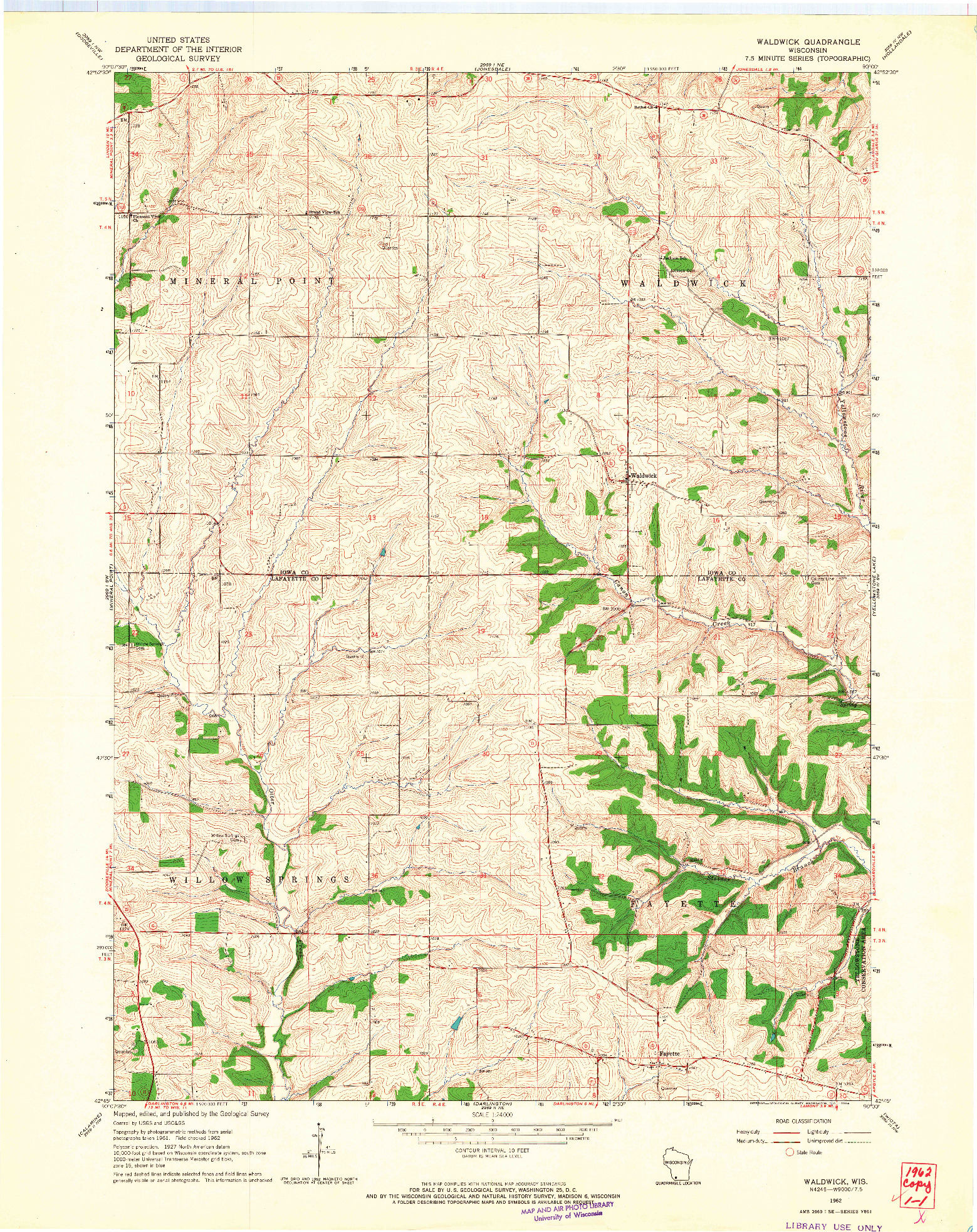 USGS 1:24000-SCALE QUADRANGLE FOR WALDWICK, WI 1962