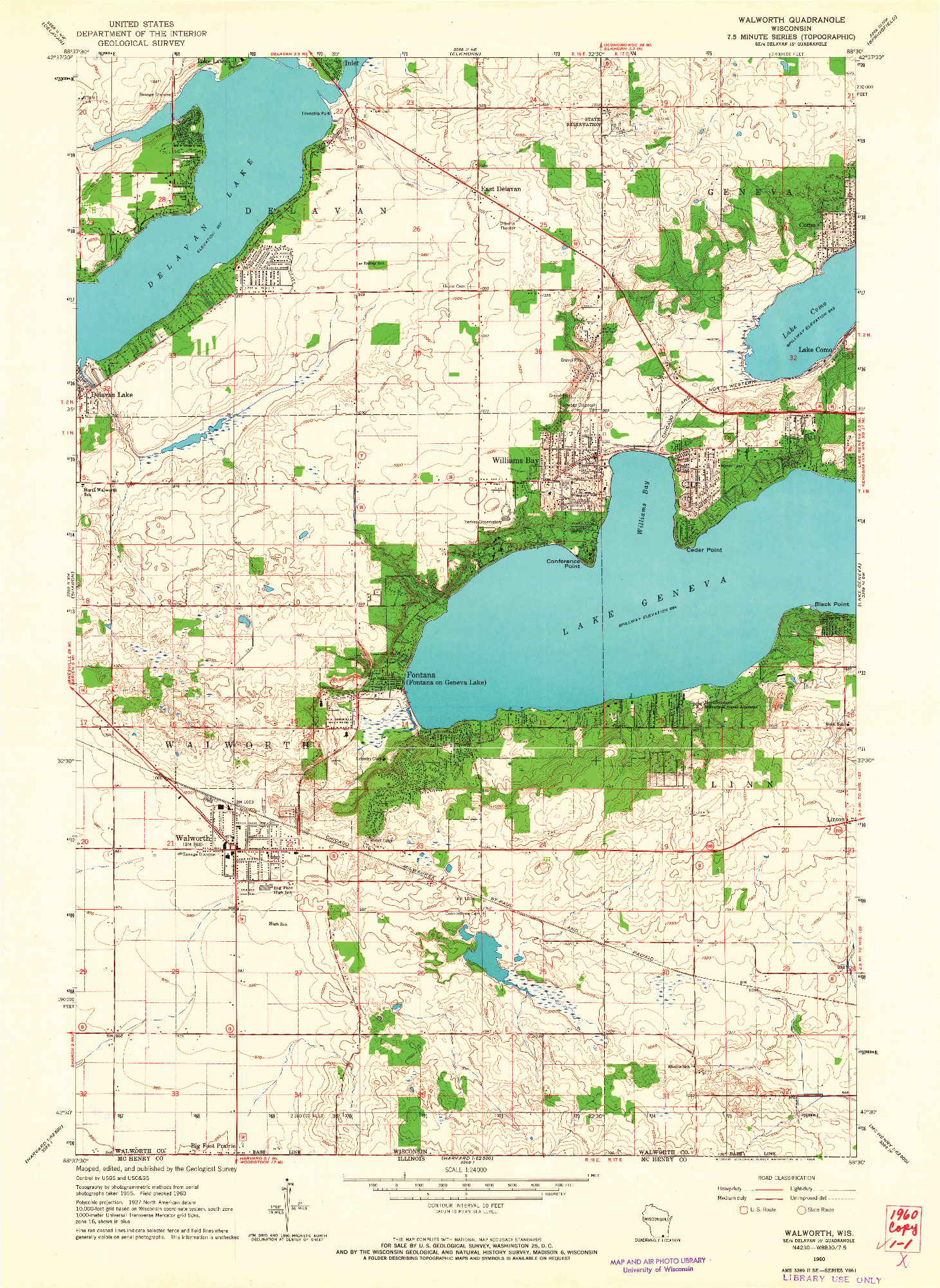 USGS 1:24000-SCALE QUADRANGLE FOR WALWORTH, WI 1960