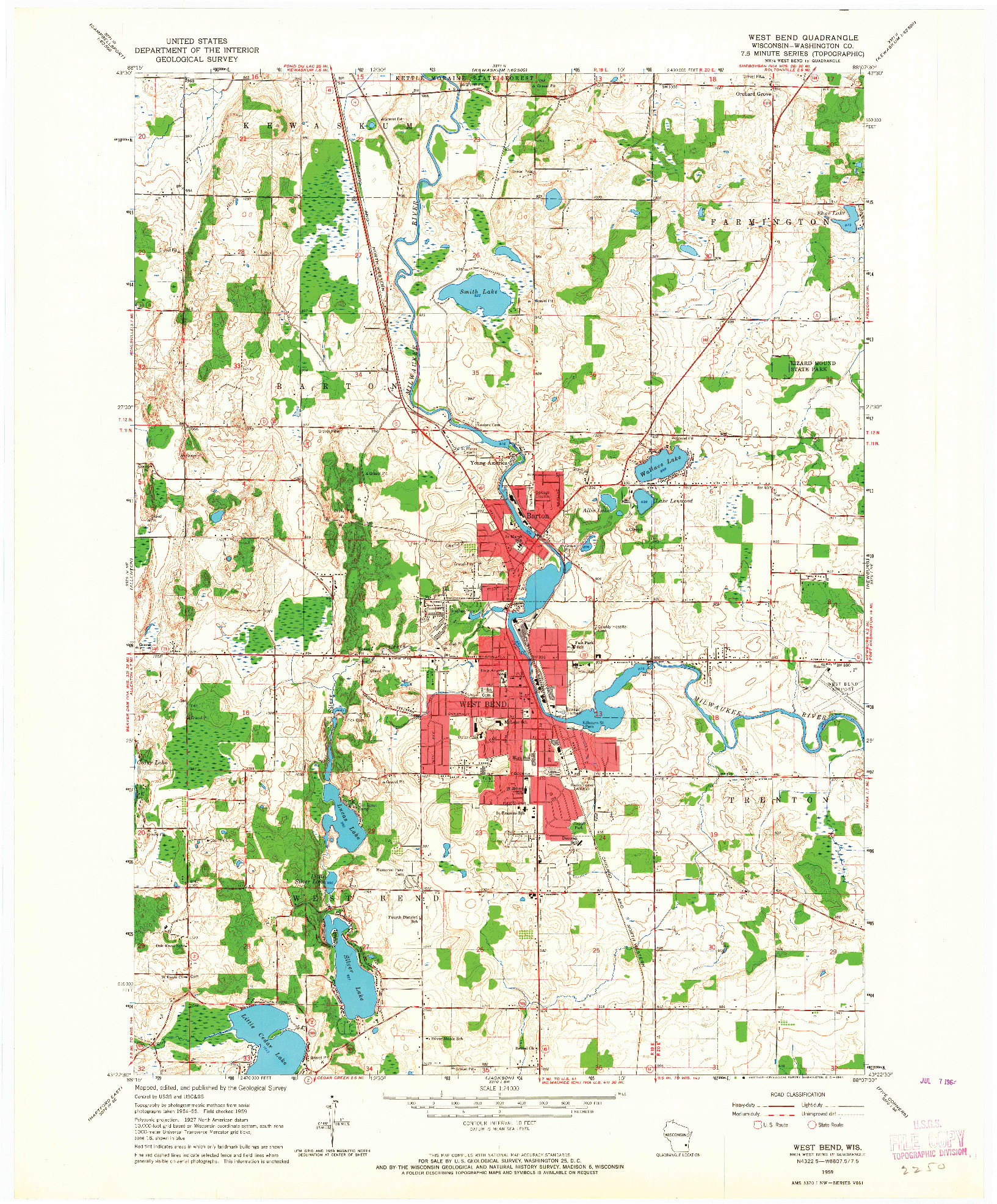 USGS 1:24000-SCALE QUADRANGLE FOR WEST BEND, WI 1959