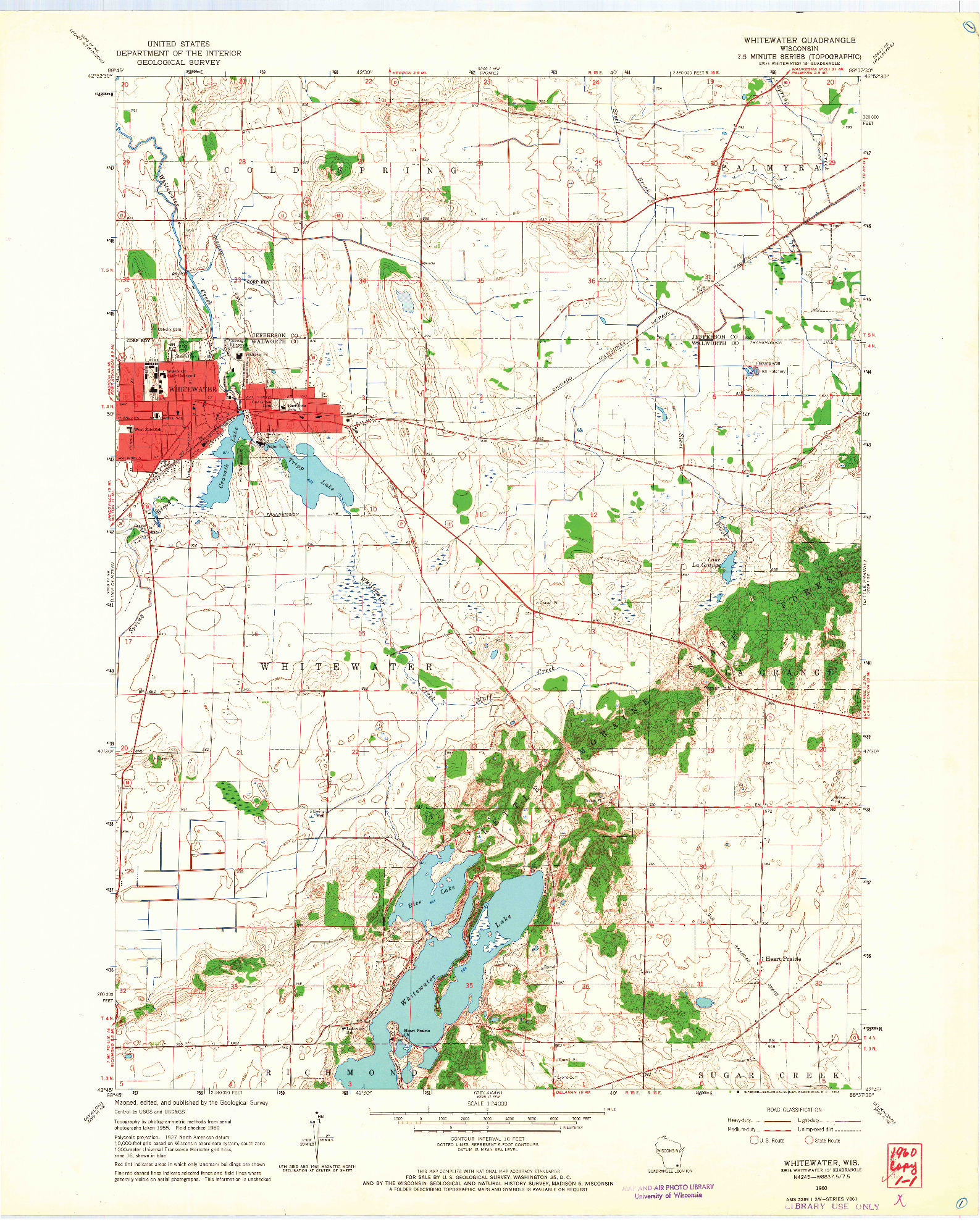 USGS 1:24000-SCALE QUADRANGLE FOR WHITEWATER, WI 1960