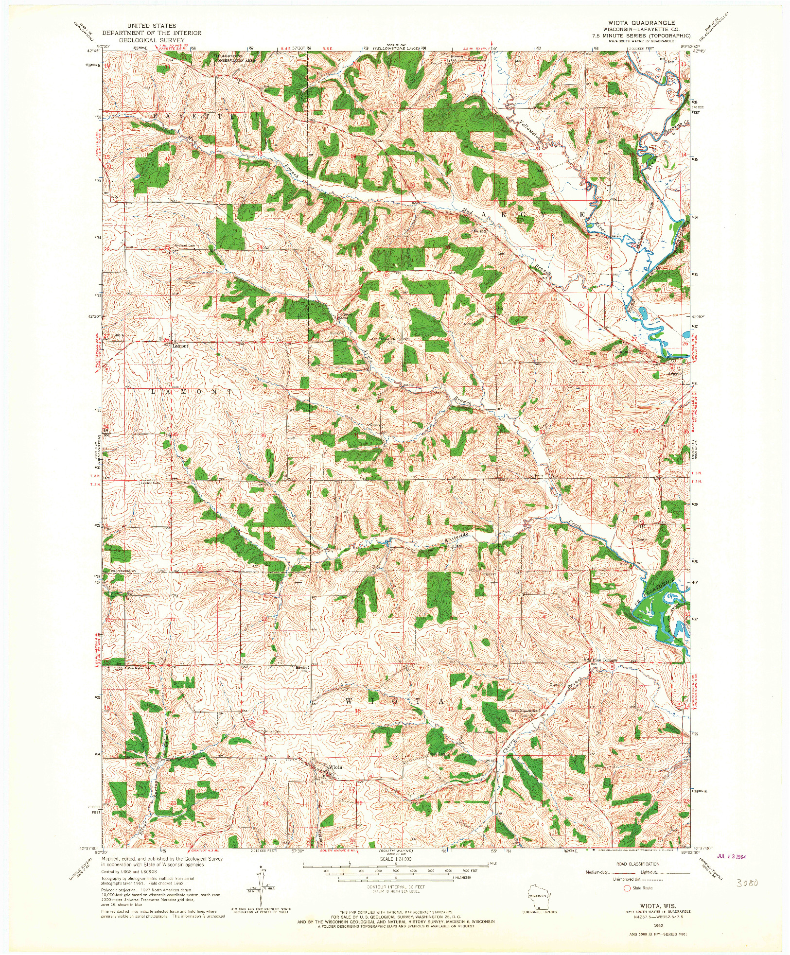 USGS 1:24000-SCALE QUADRANGLE FOR WIOTA, WI 1962