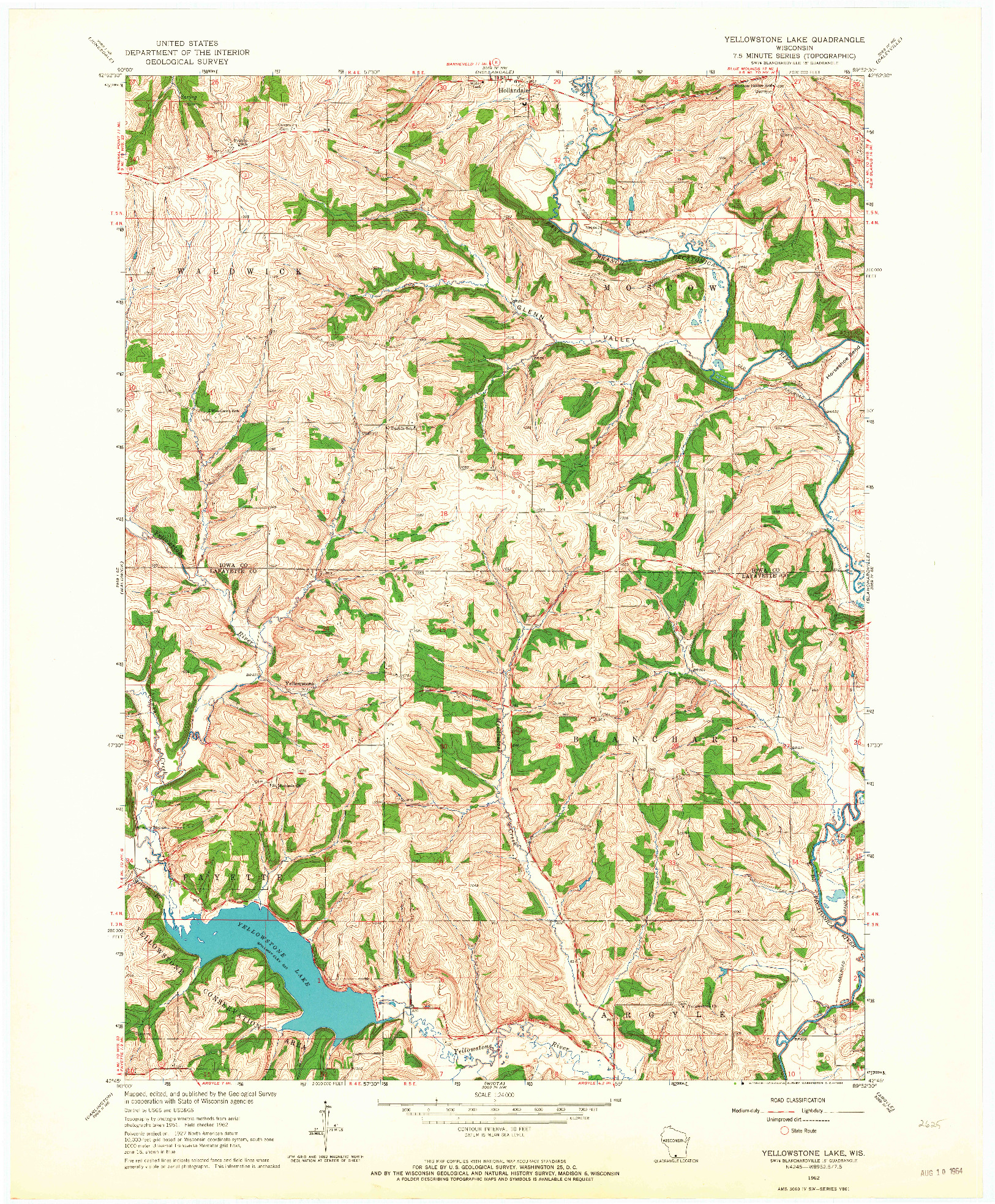USGS 1:24000-SCALE QUADRANGLE FOR YELLOWSTONE LAKE, WI 1962