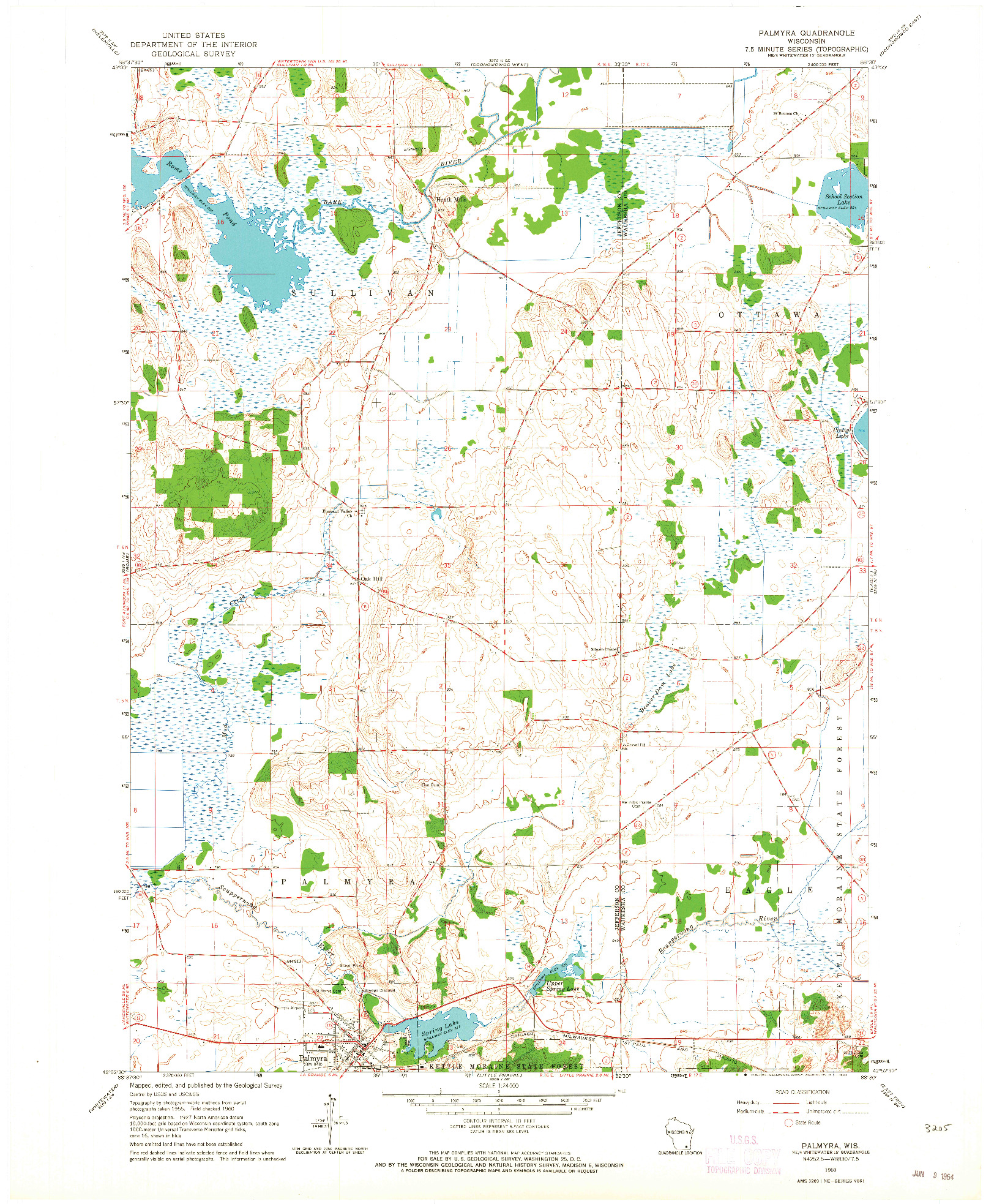 USGS 1:24000-SCALE QUADRANGLE FOR PALMYRA, WI 1960