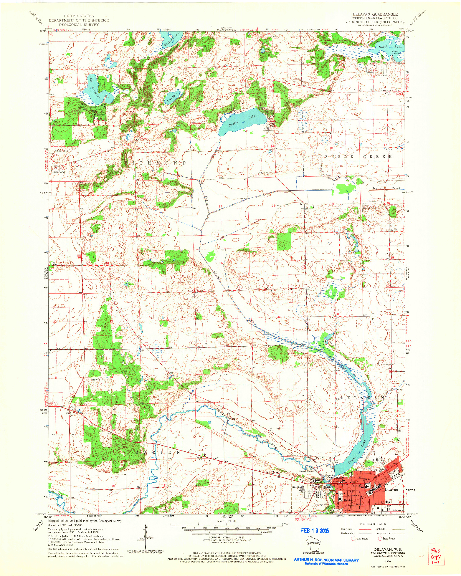 USGS 1:24000-SCALE QUADRANGLE FOR DELAVAN, WI 1960