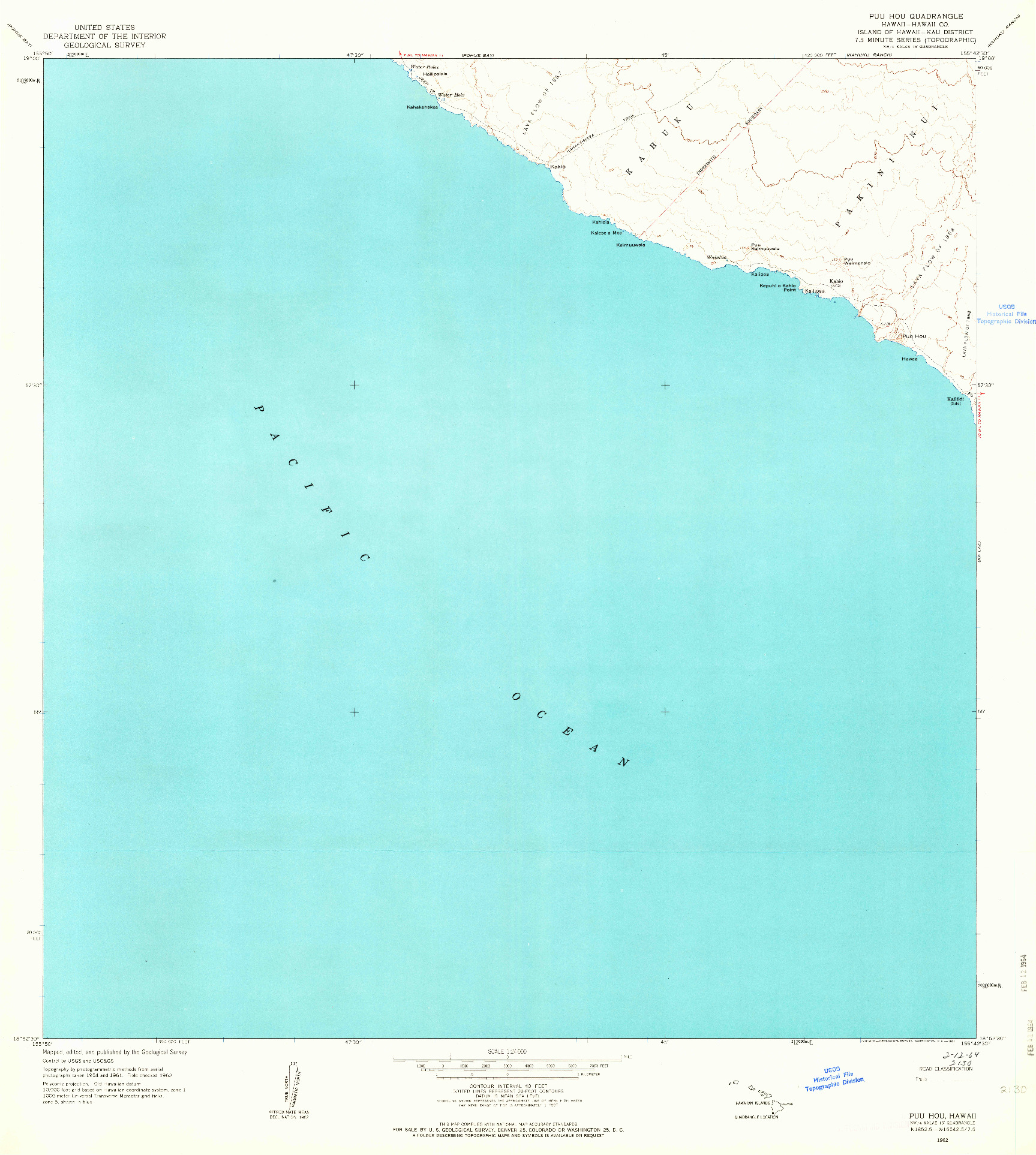 USGS 1:24000-SCALE QUADRANGLE FOR PUU HOU, HI 1962