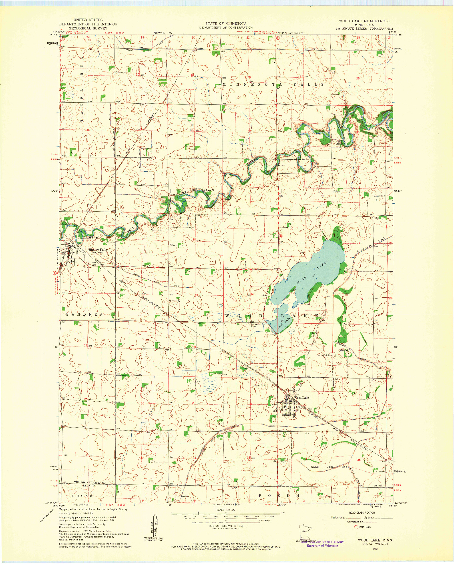 USGS 1:24000-SCALE QUADRANGLE FOR WOOD LAKE, MN 1962