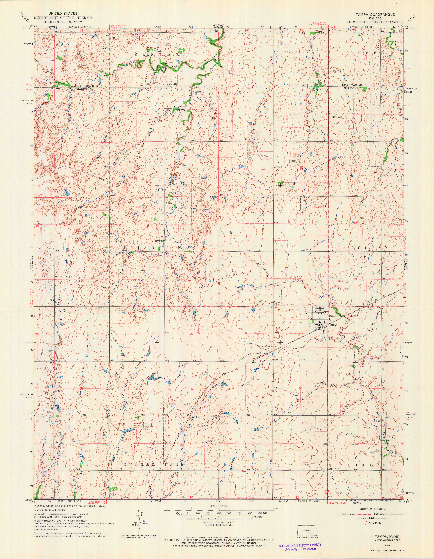 USGS 1:24000-SCALE QUADRANGLE FOR TAMPA, KS 1964