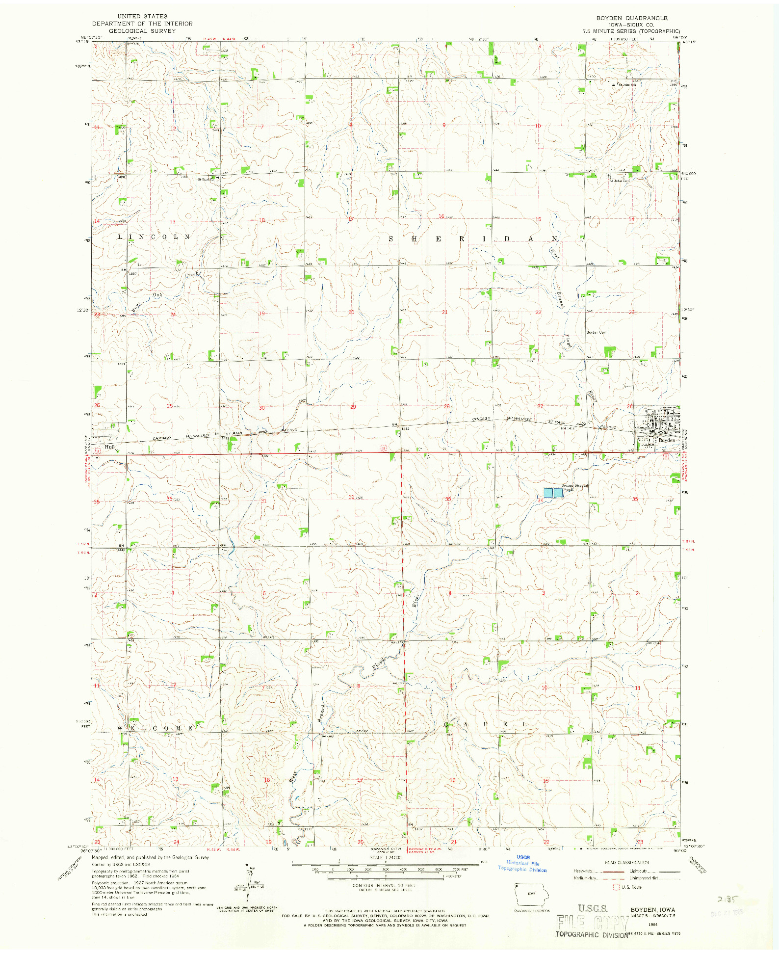 USGS 1:24000-SCALE QUADRANGLE FOR BOYDEN, IA 1964