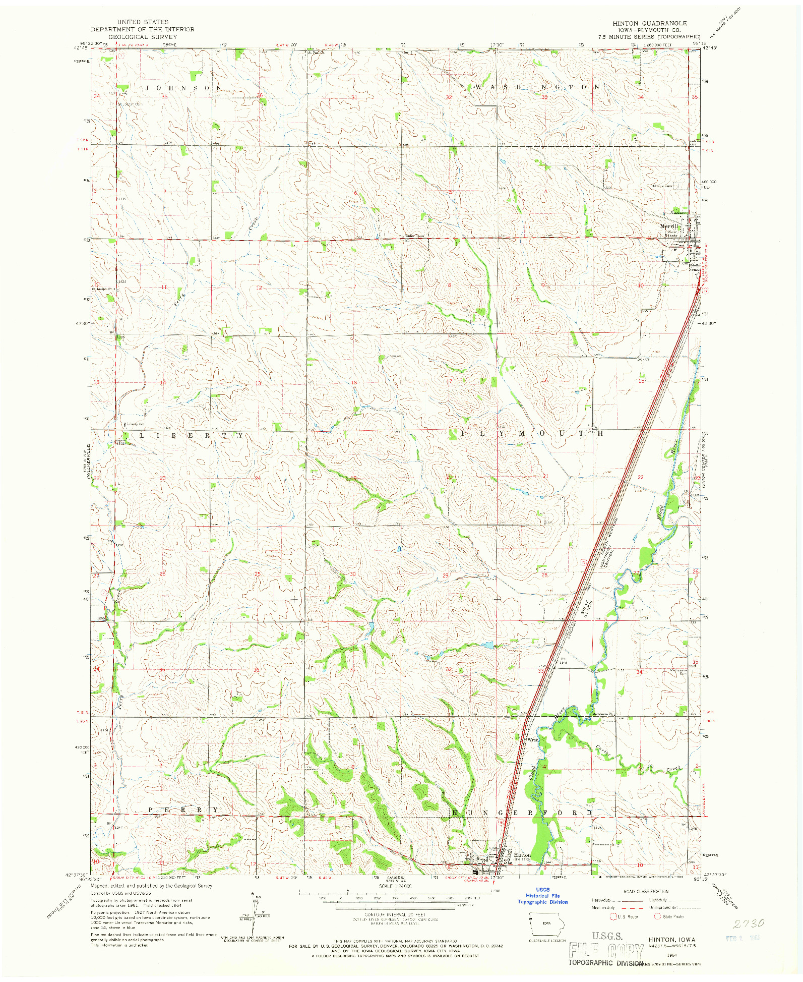 USGS 1:24000-SCALE QUADRANGLE FOR HINTON, IA 1964