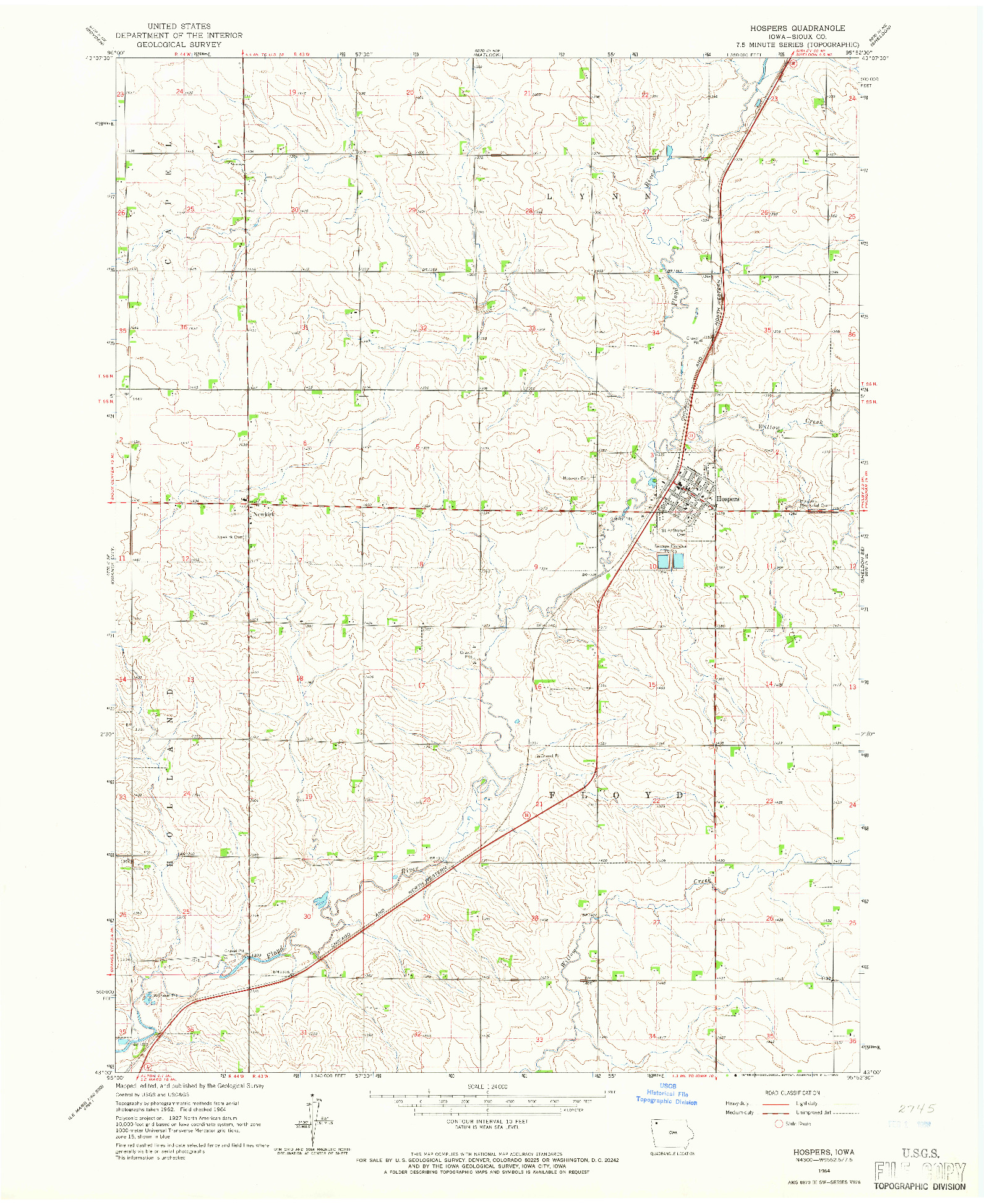 USGS 1:24000-SCALE QUADRANGLE FOR HOSPERS, IA 1964