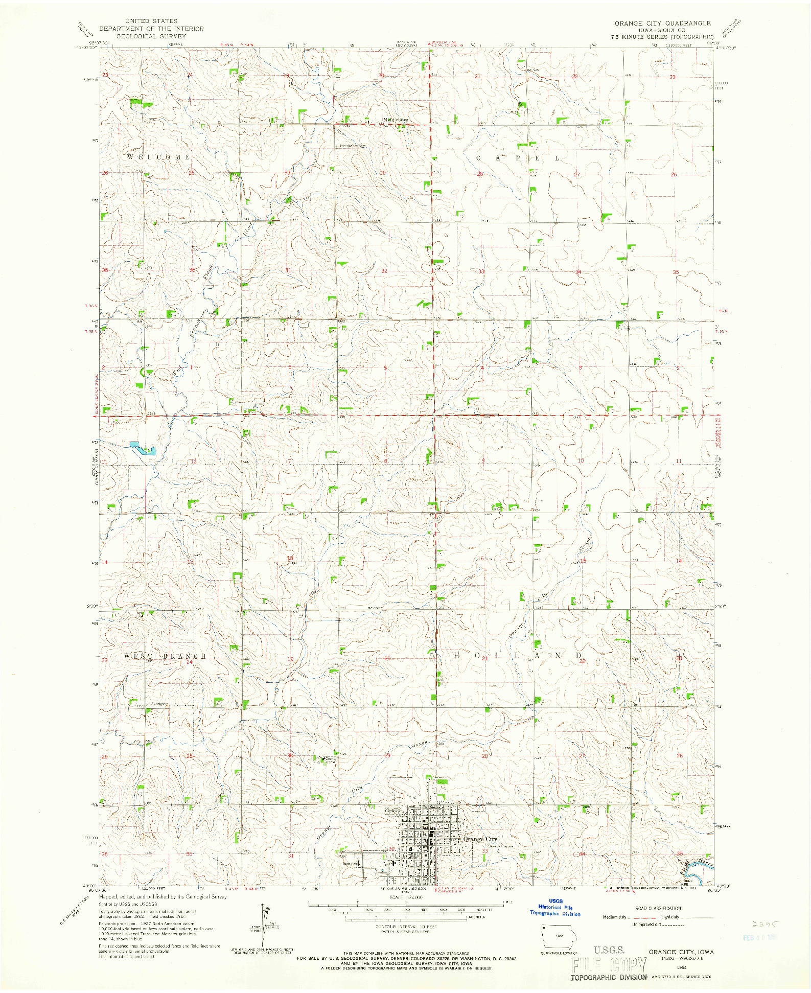 USGS 1:24000-SCALE QUADRANGLE FOR ORANGE CITY, IA 1964