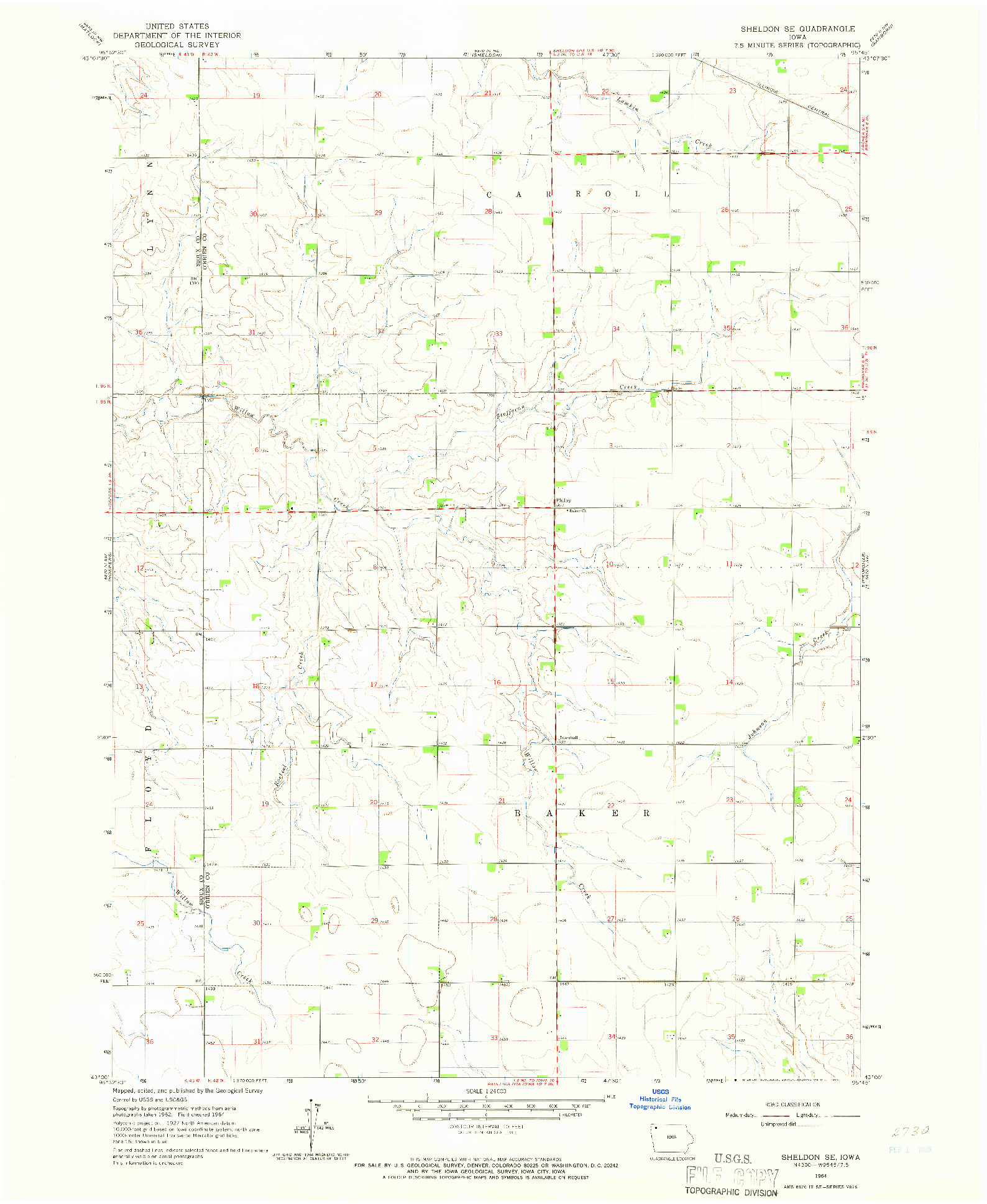 USGS 1:24000-SCALE QUADRANGLE FOR SHELDON SE, IA 1964