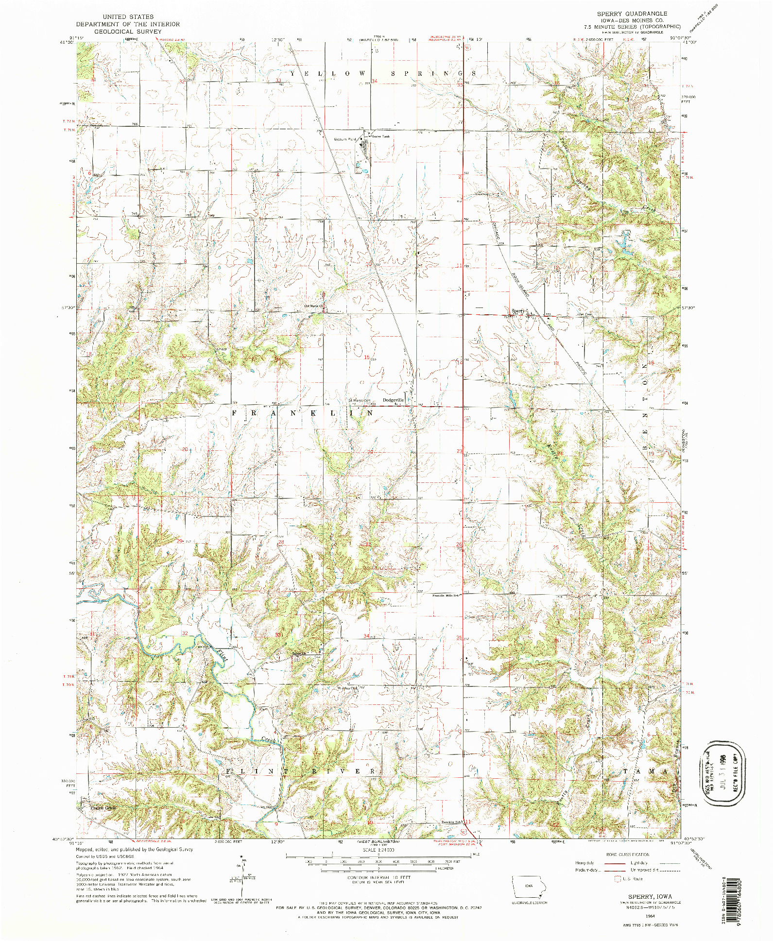USGS 1:24000-SCALE QUADRANGLE FOR SPERRY, IA 1964