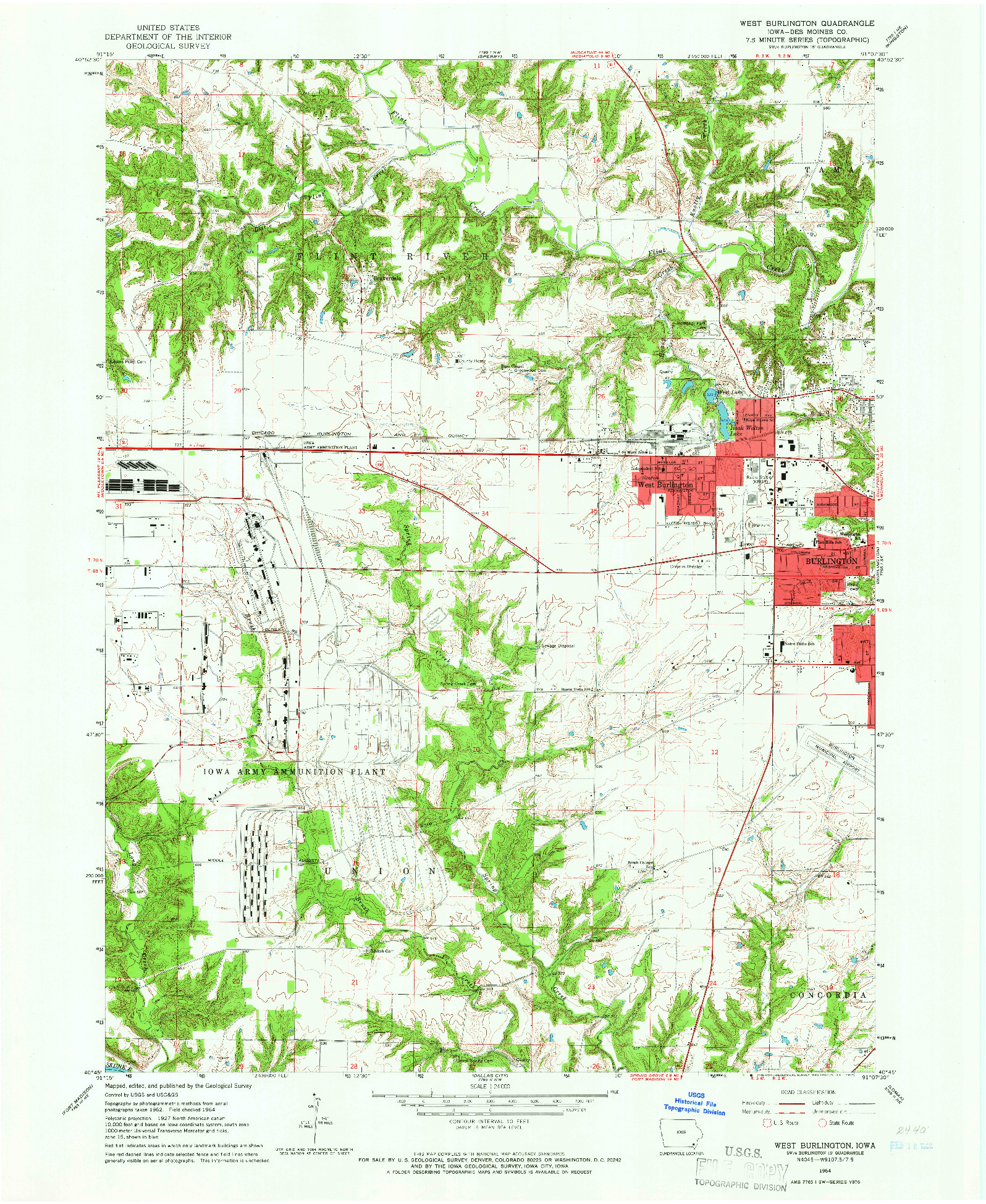 USGS 1:24000-SCALE QUADRANGLE FOR WEST BURLINGTON, IA 1964