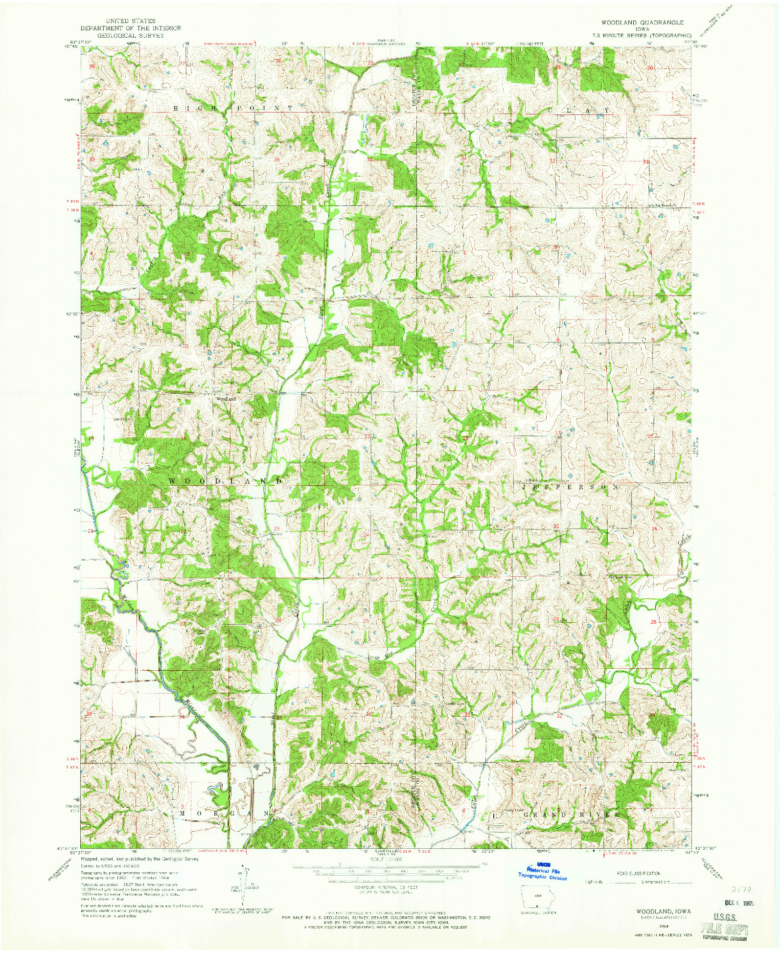 USGS 1:24000-SCALE QUADRANGLE FOR WOODLAND, IA 1964