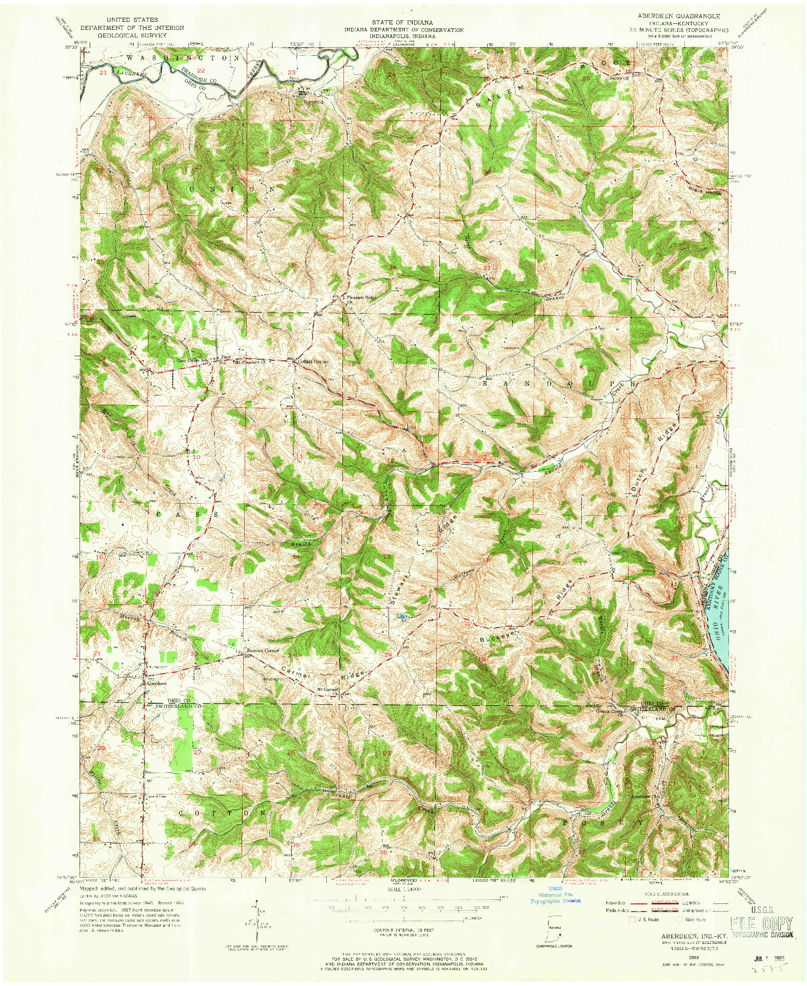 USGS 1:24000-SCALE QUADRANGLE FOR ABERDEEN, IN 1953