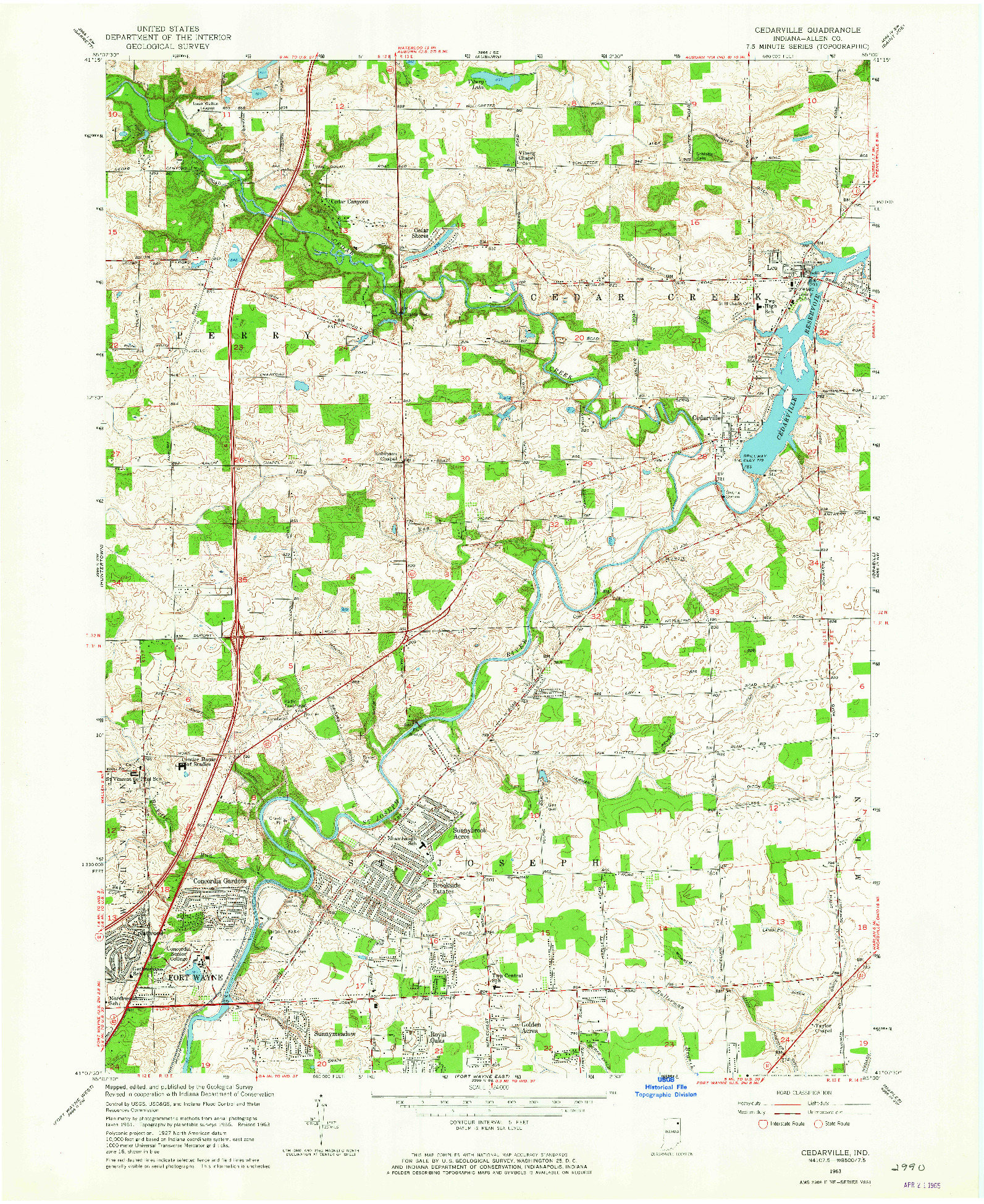 USGS 1:24000-SCALE QUADRANGLE FOR CEDARVILLE, IN 1963