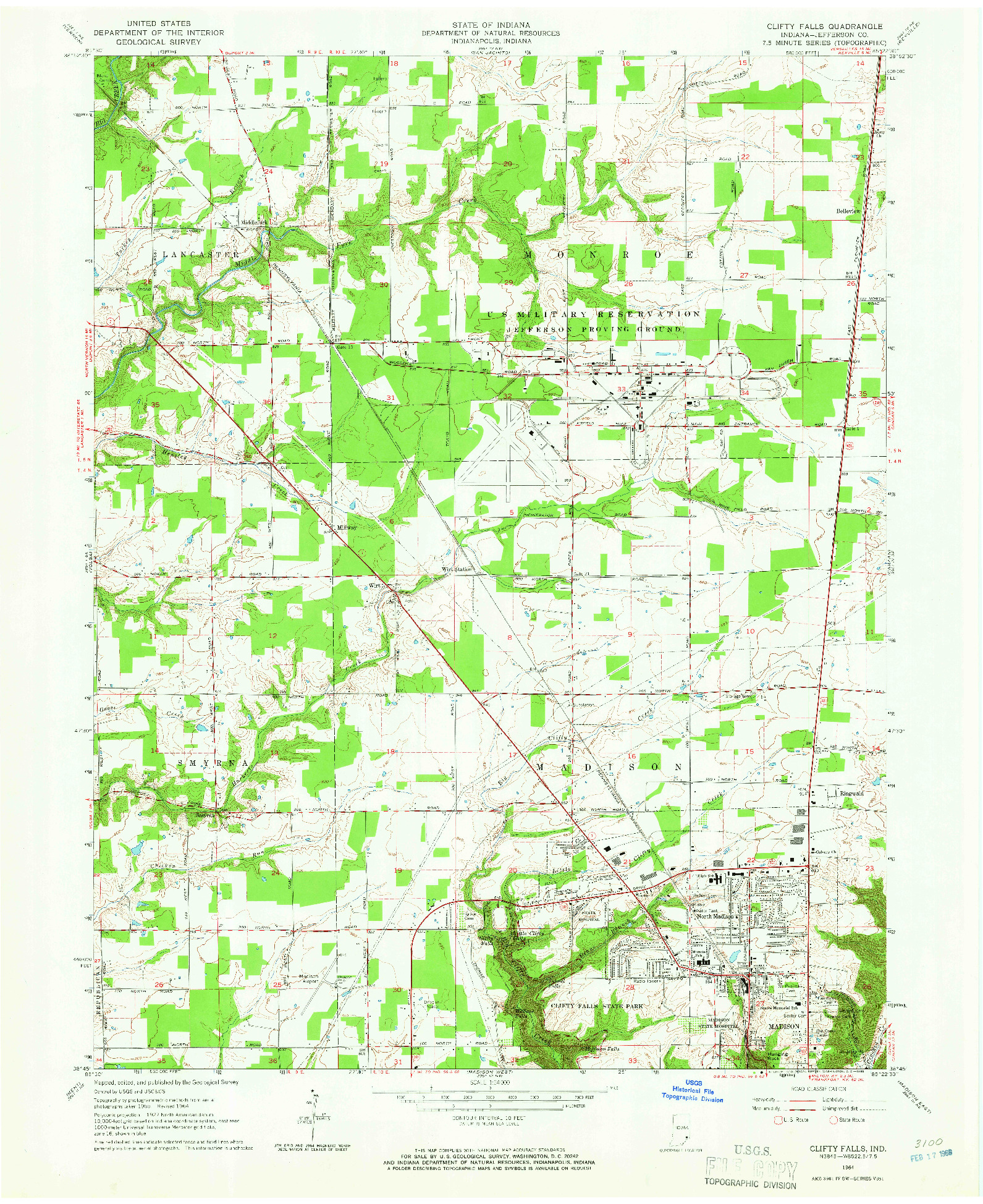 USGS 1:24000-SCALE QUADRANGLE FOR CLIFTY FALLS, IN 1964