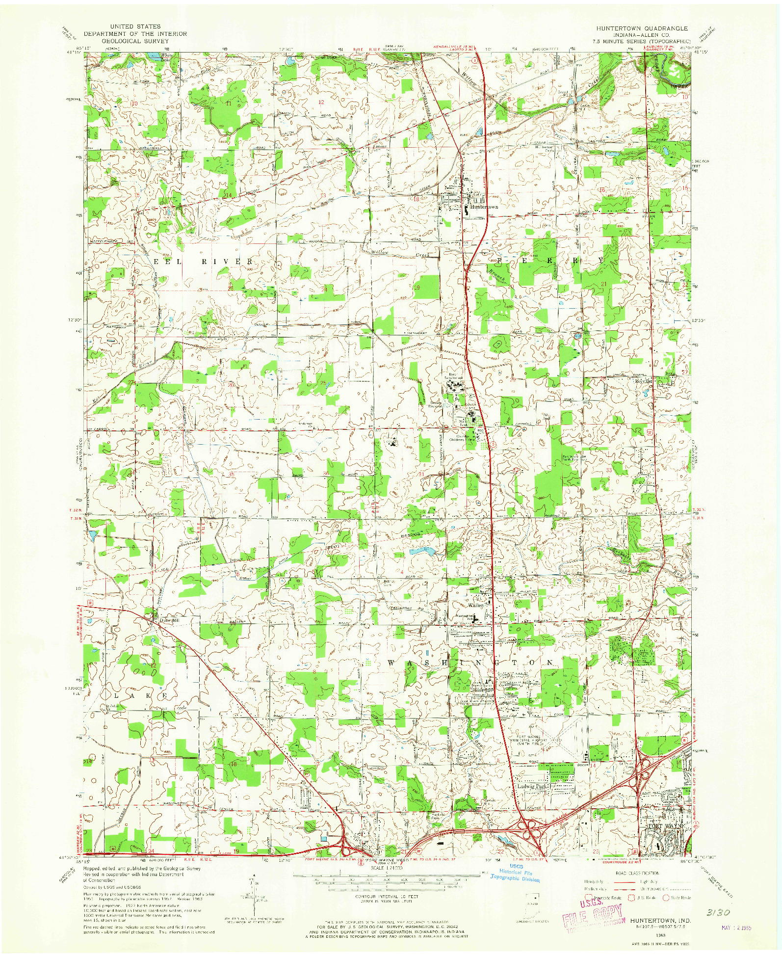 USGS 1:24000-SCALE QUADRANGLE FOR HUNTERTOWN, IN 1963