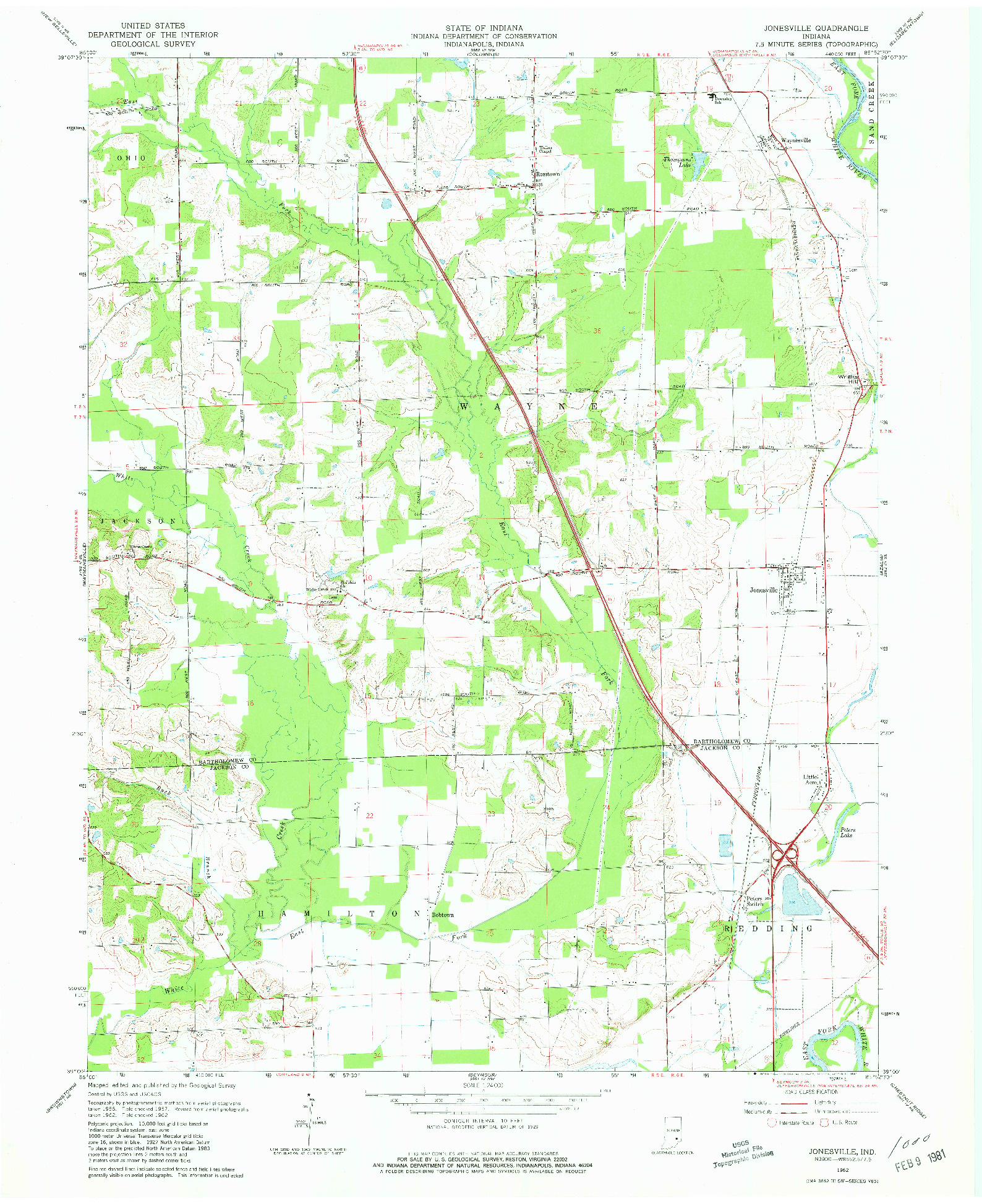 USGS 1:24000-SCALE QUADRANGLE FOR JONESVILLE, IN 1962