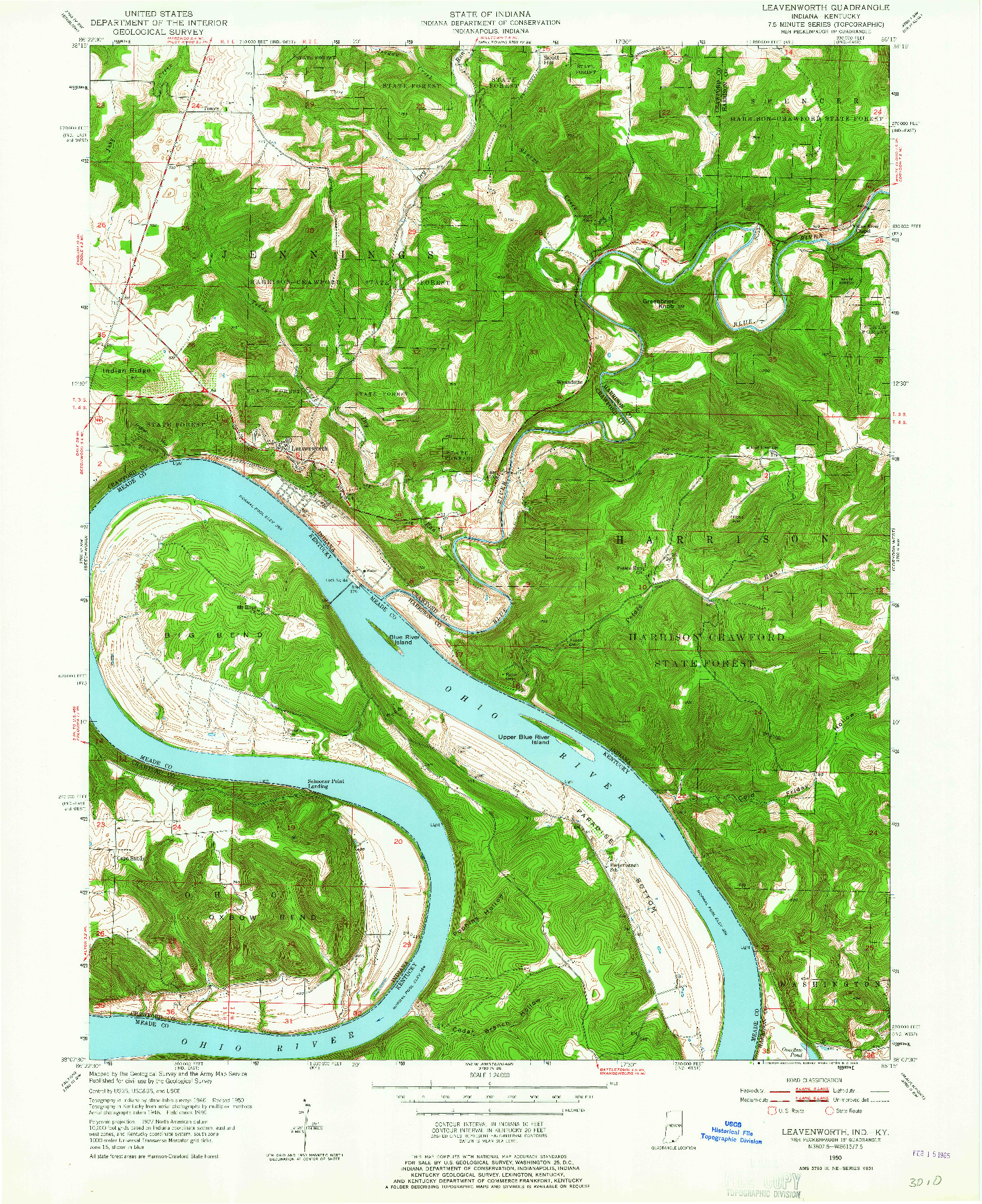 USGS 1:24000-SCALE QUADRANGLE FOR LEAVENWORTH, IN 1950