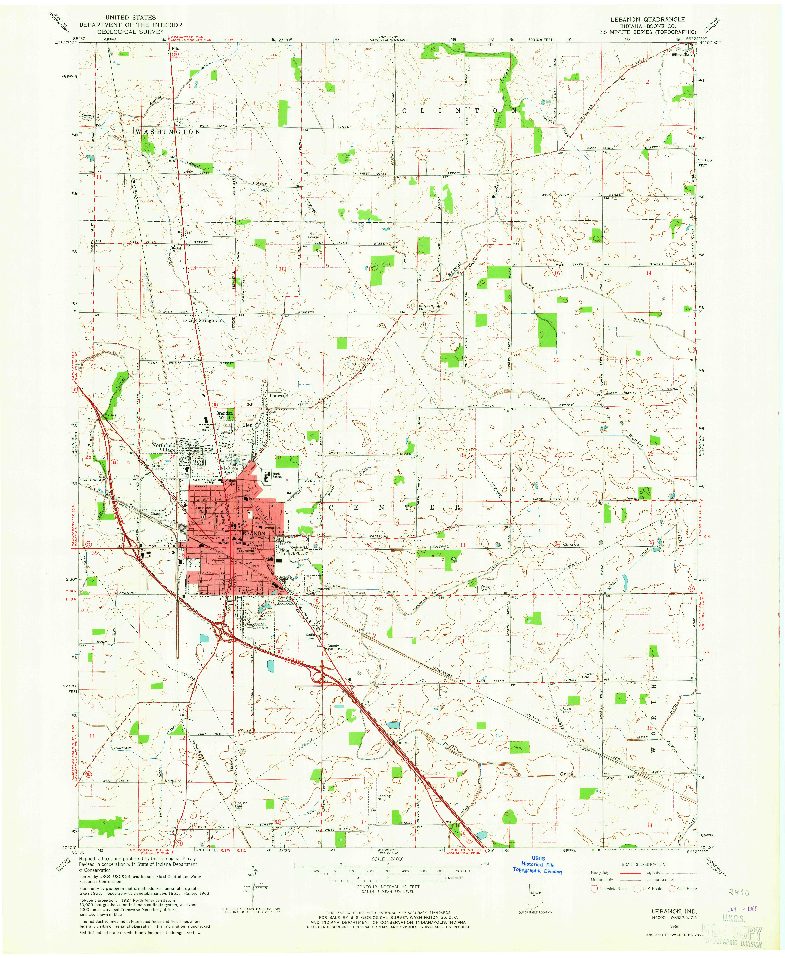 USGS 1:24000-SCALE QUADRANGLE FOR LEBANON, IN 1963