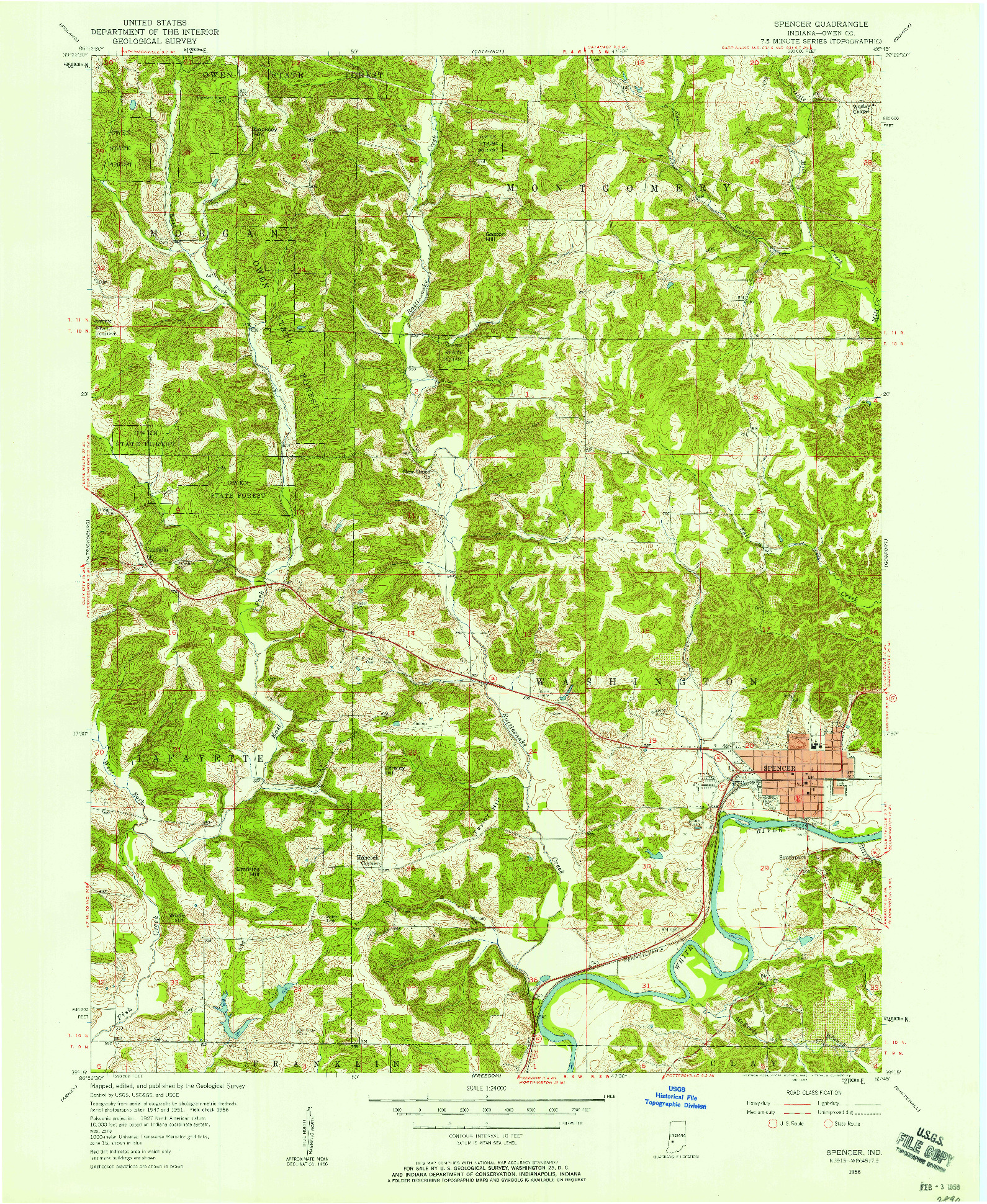 USGS 1:24000-SCALE QUADRANGLE FOR SPENCER, IN 1956