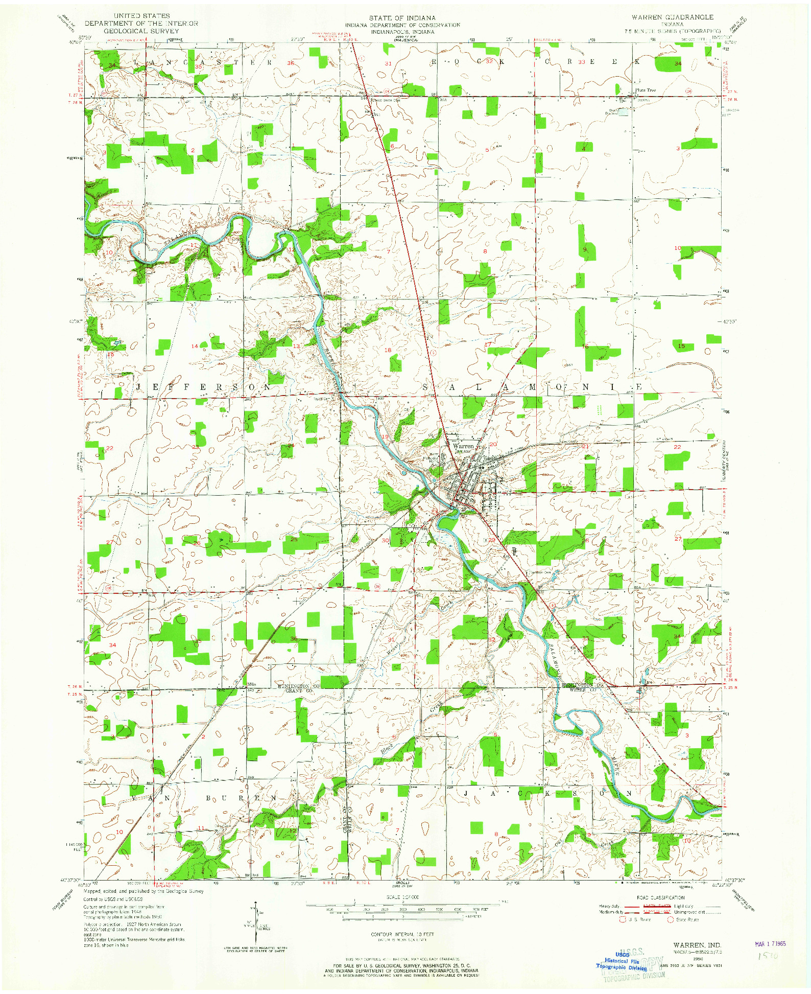 USGS 1:24000-SCALE QUADRANGLE FOR WARREN, IN 1950