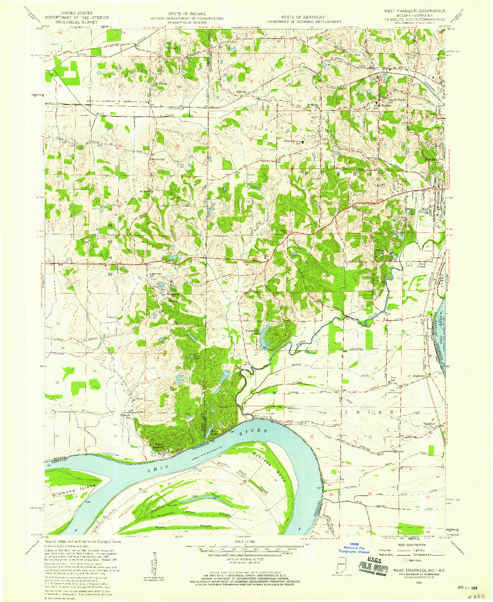 USGS 1:24000-SCALE QUADRANGLE FOR WEST FRANKLIN, IN 1957