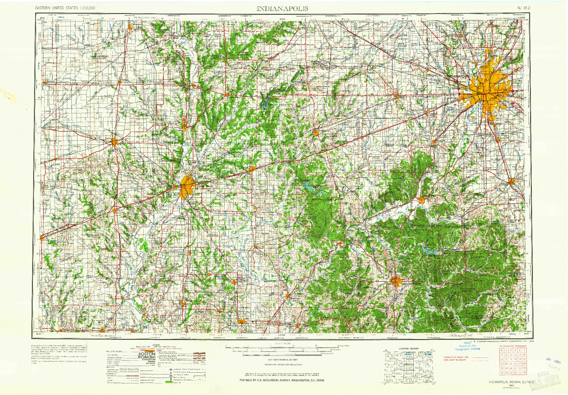 USGS 1:250000-SCALE QUADRANGLE FOR INDIANAPOLIS, IN 1953