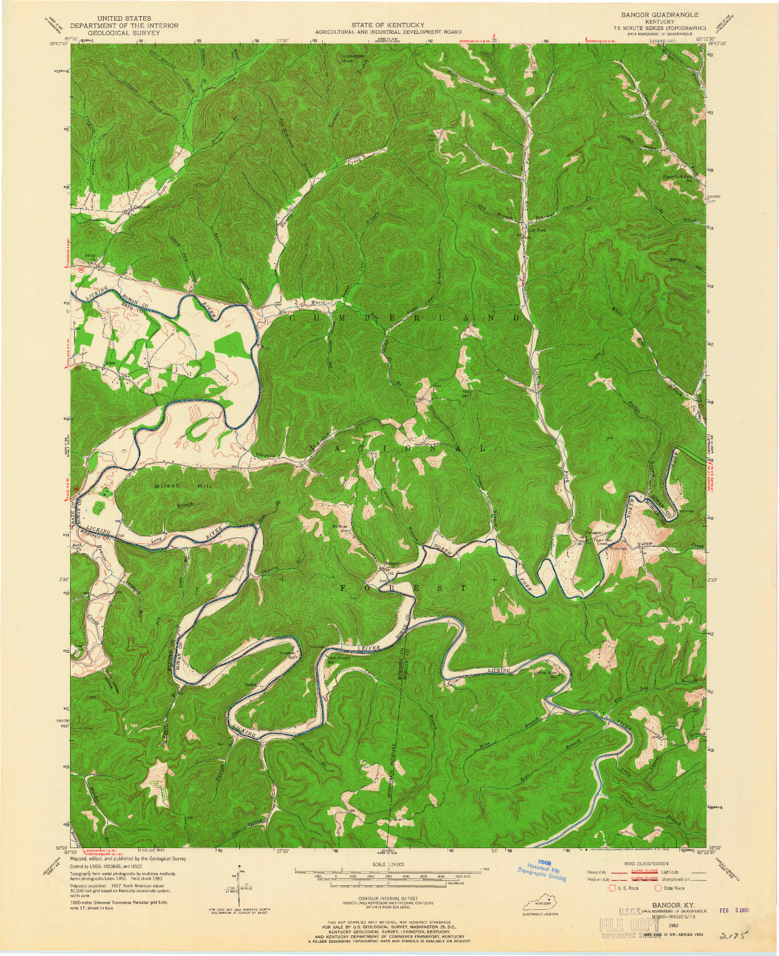 USGS 1:24000-SCALE QUADRANGLE FOR BANGOR, KY 1953