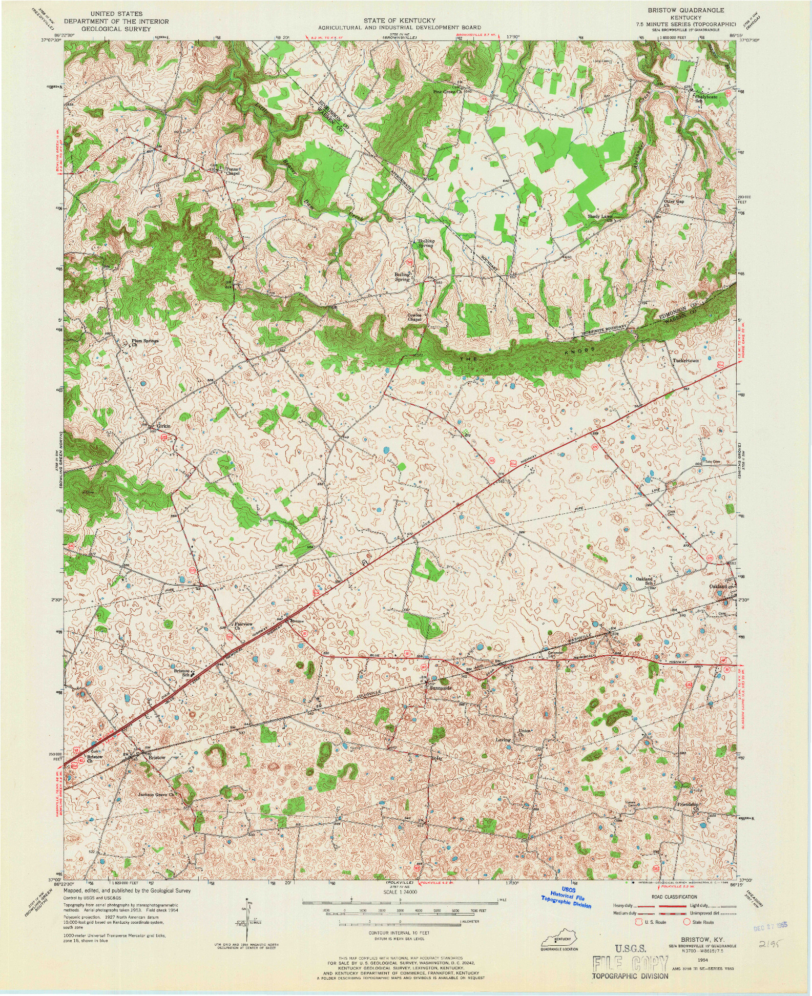 USGS 1:24000-SCALE QUADRANGLE FOR BRISTOW, KY 1954