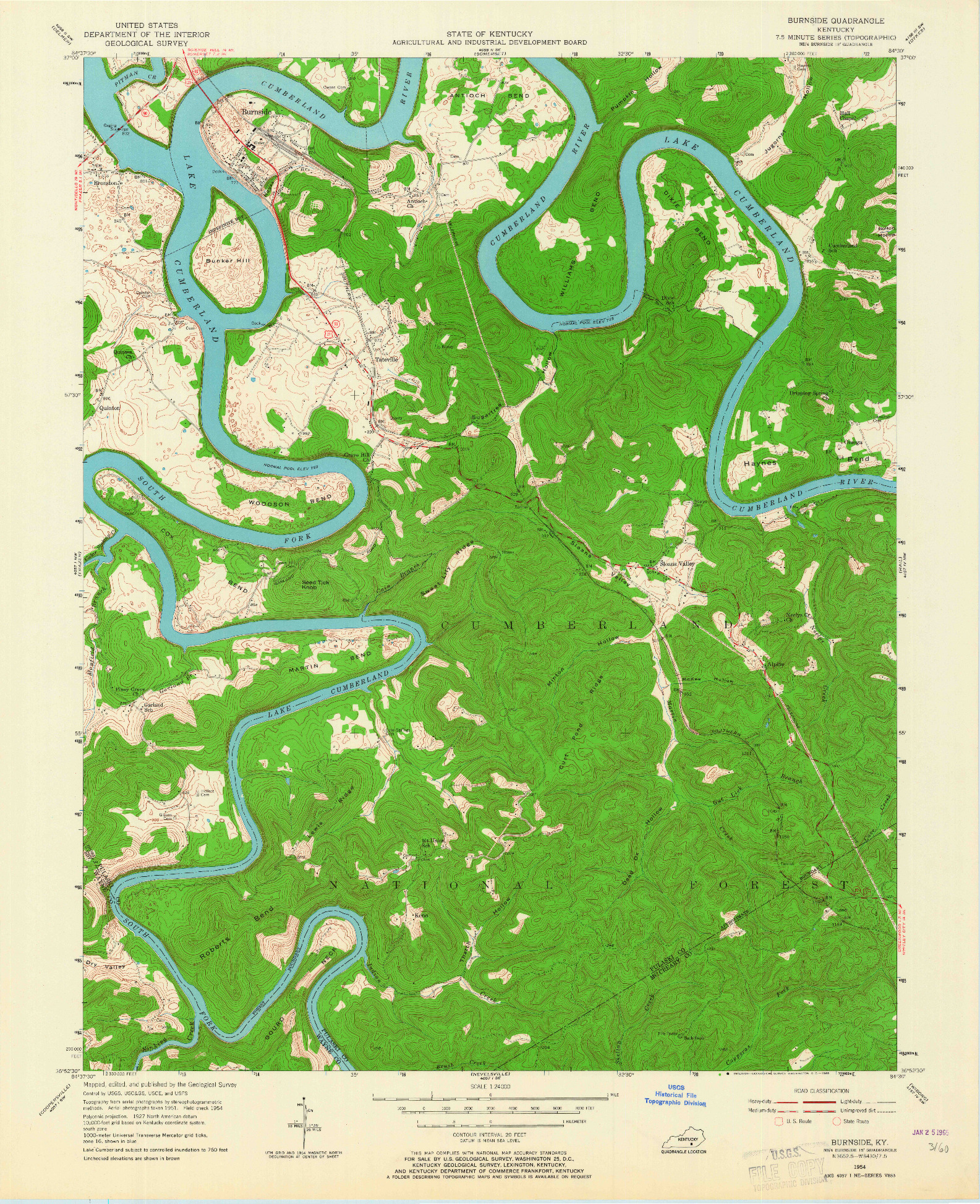 USGS 1:24000-SCALE QUADRANGLE FOR BURNSIDE, KY 1954