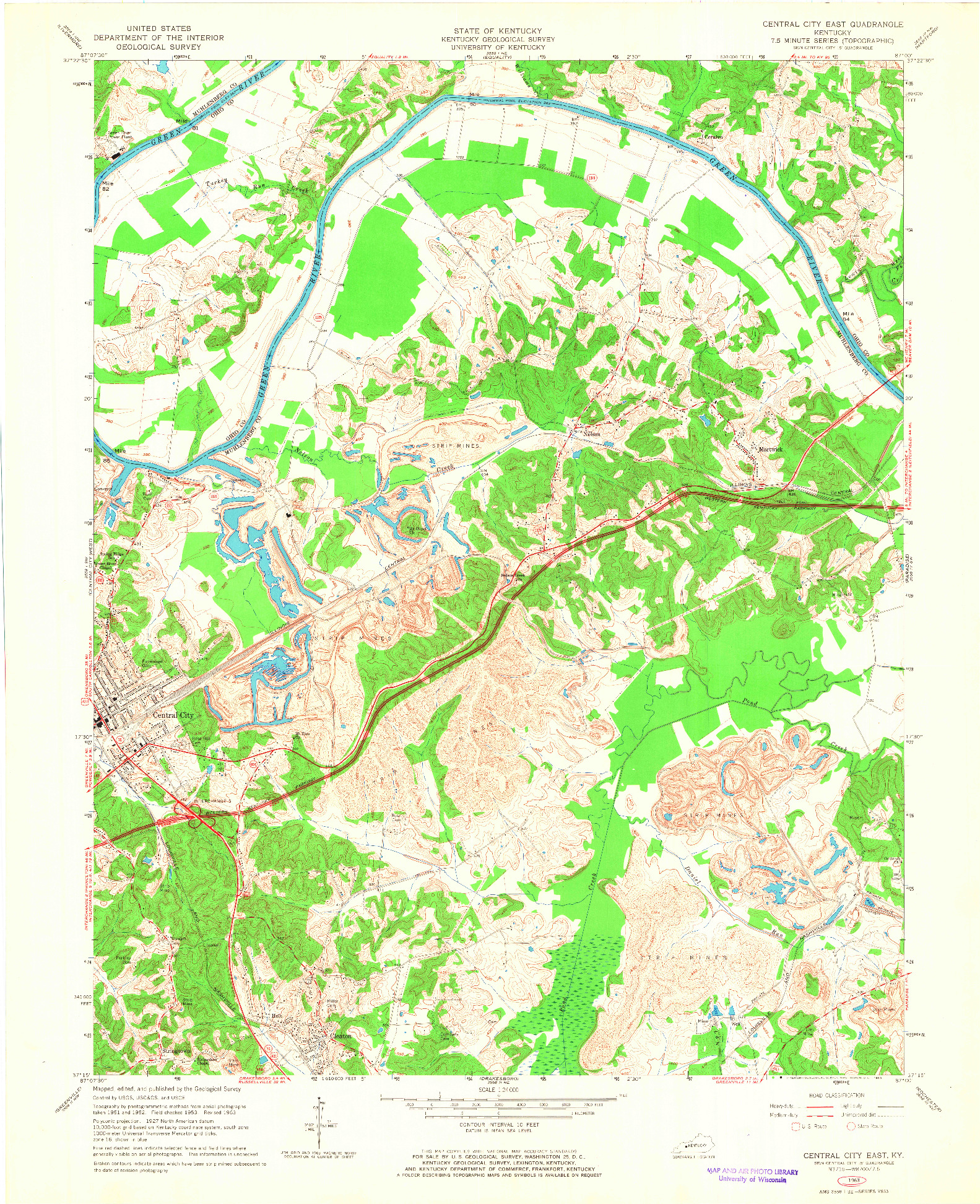 USGS 1:24000-SCALE QUADRANGLE FOR CENTRAL CITY EAST, KY 1963