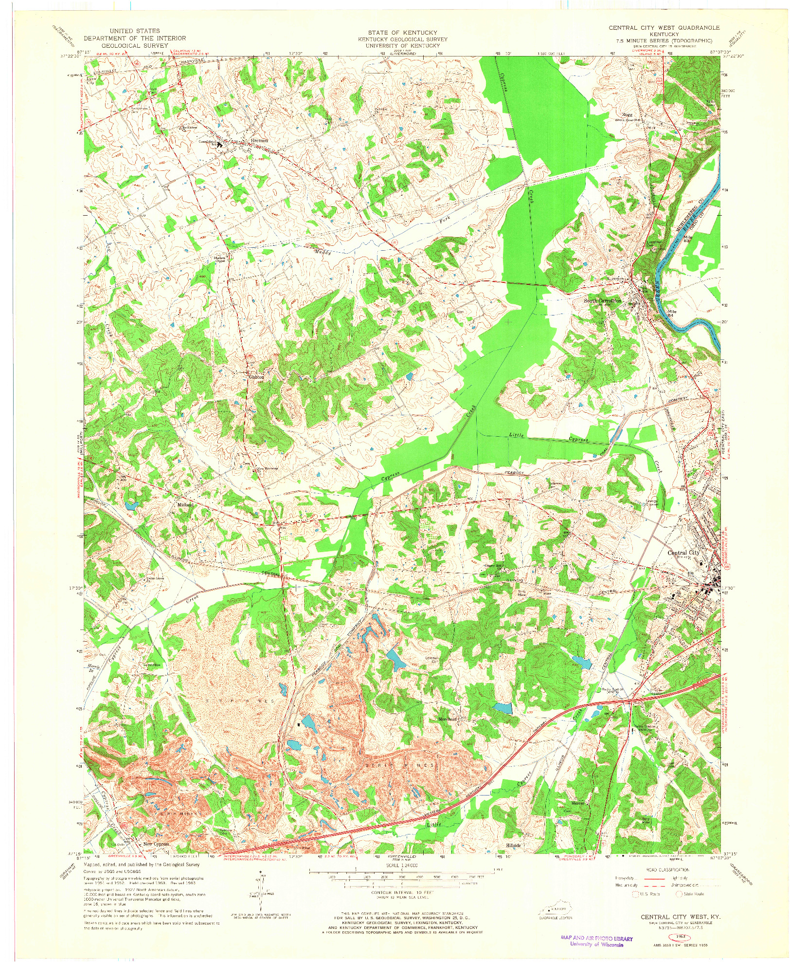 USGS 1:24000-SCALE QUADRANGLE FOR CENTRAL CITY WEST, KY 1963