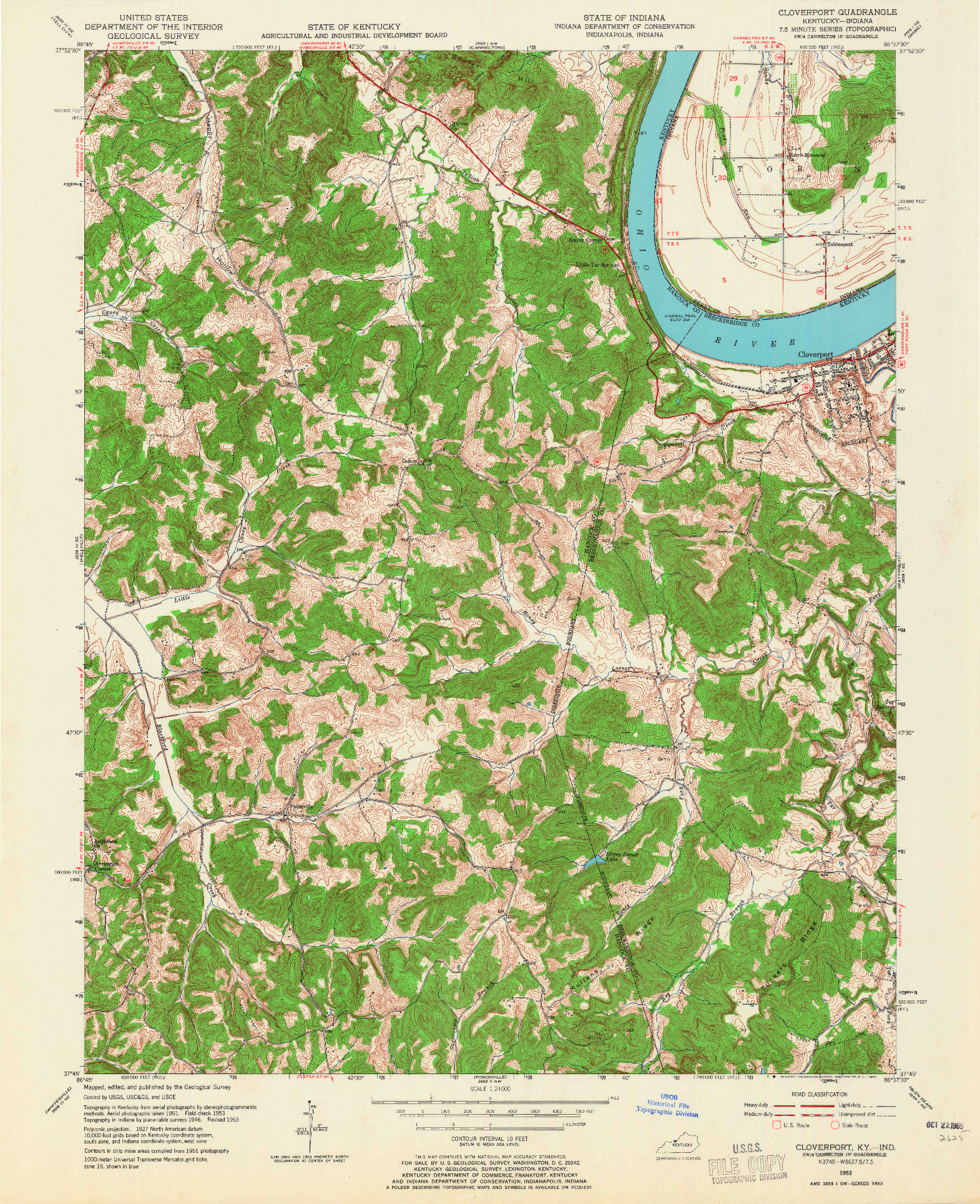 USGS 1:24000-SCALE QUADRANGLE FOR CLOVERPORT, KY 1953