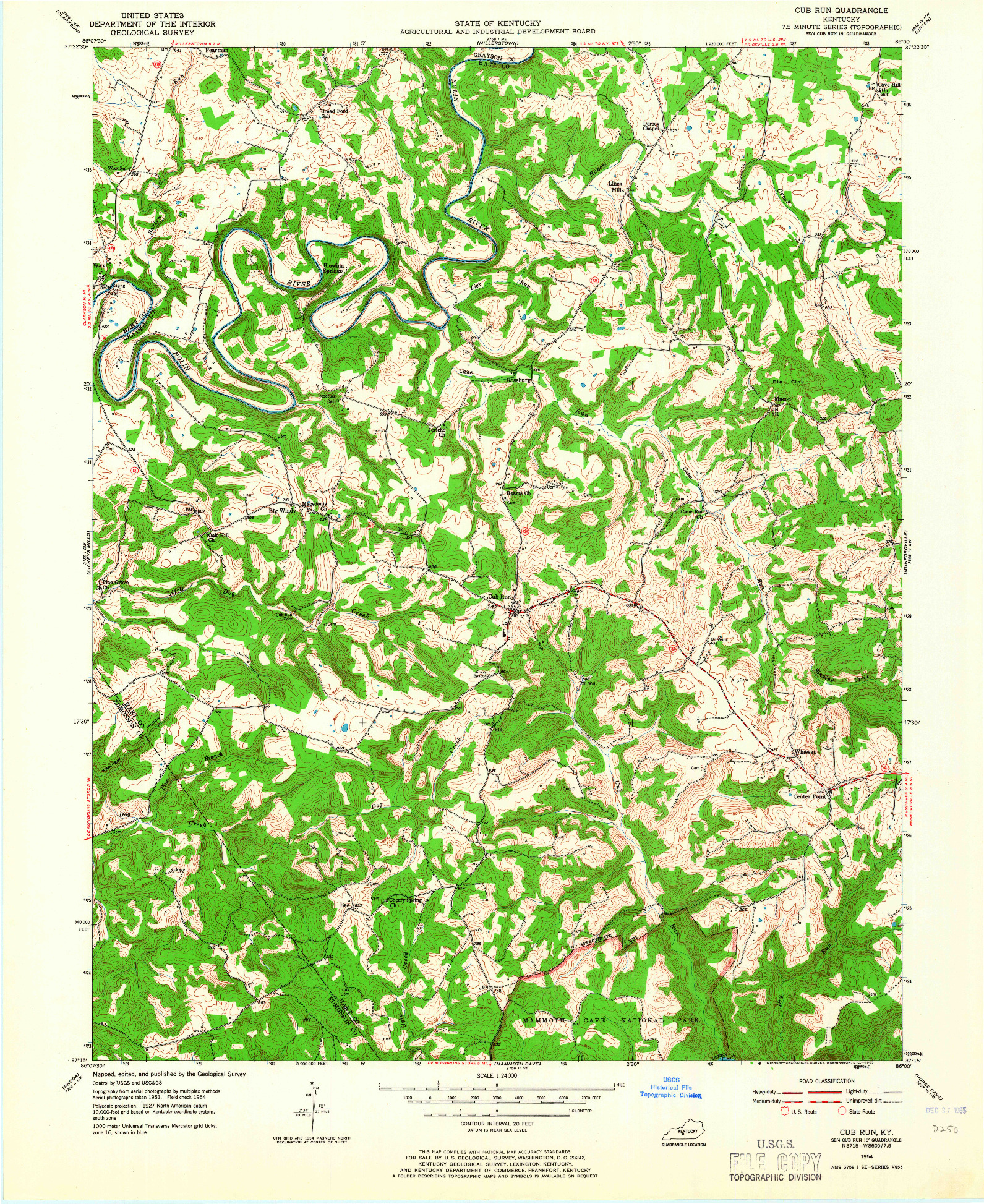 USGS 1:24000-SCALE QUADRANGLE FOR CUB RUN, KY 1954