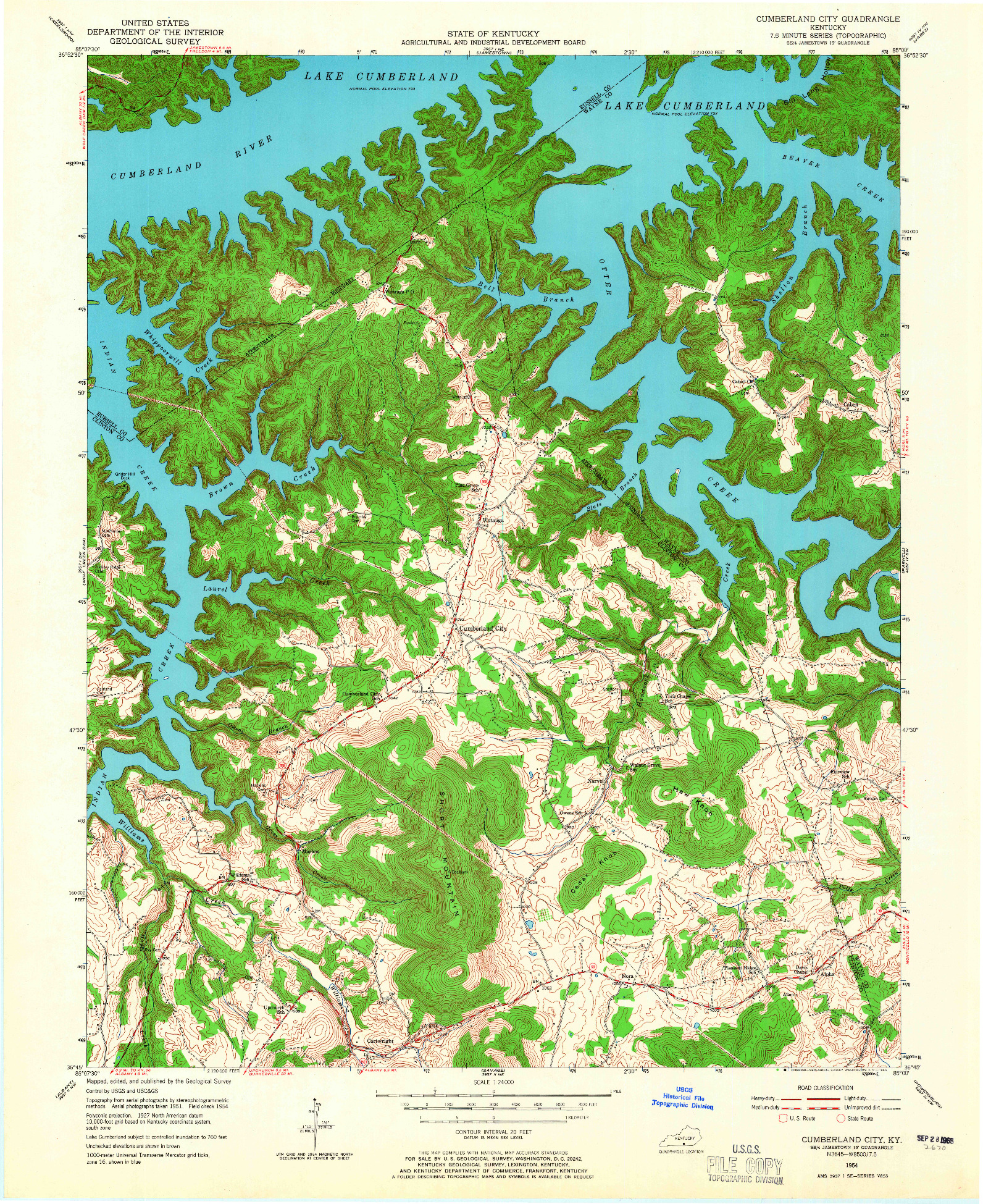 USGS 1:24000-SCALE QUADRANGLE FOR CUMBERLAND CITY, KY 1954