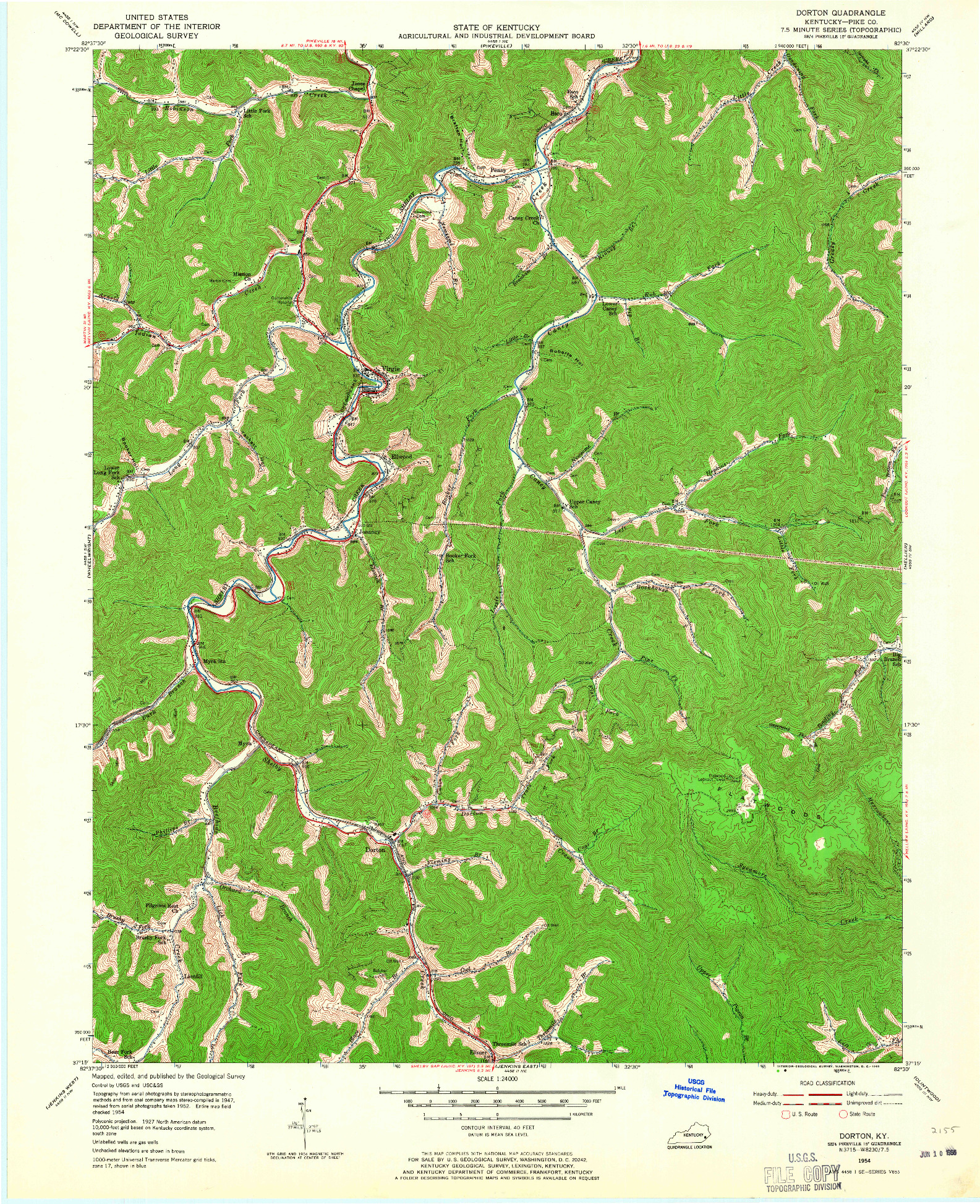 USGS 1:24000-SCALE QUADRANGLE FOR DORTON, KY 1954