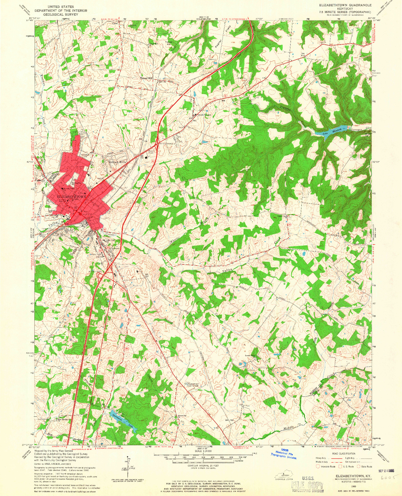 USGS 1:24000-SCALE QUADRANGLE FOR ELIZABETHTOWN, KY 1960