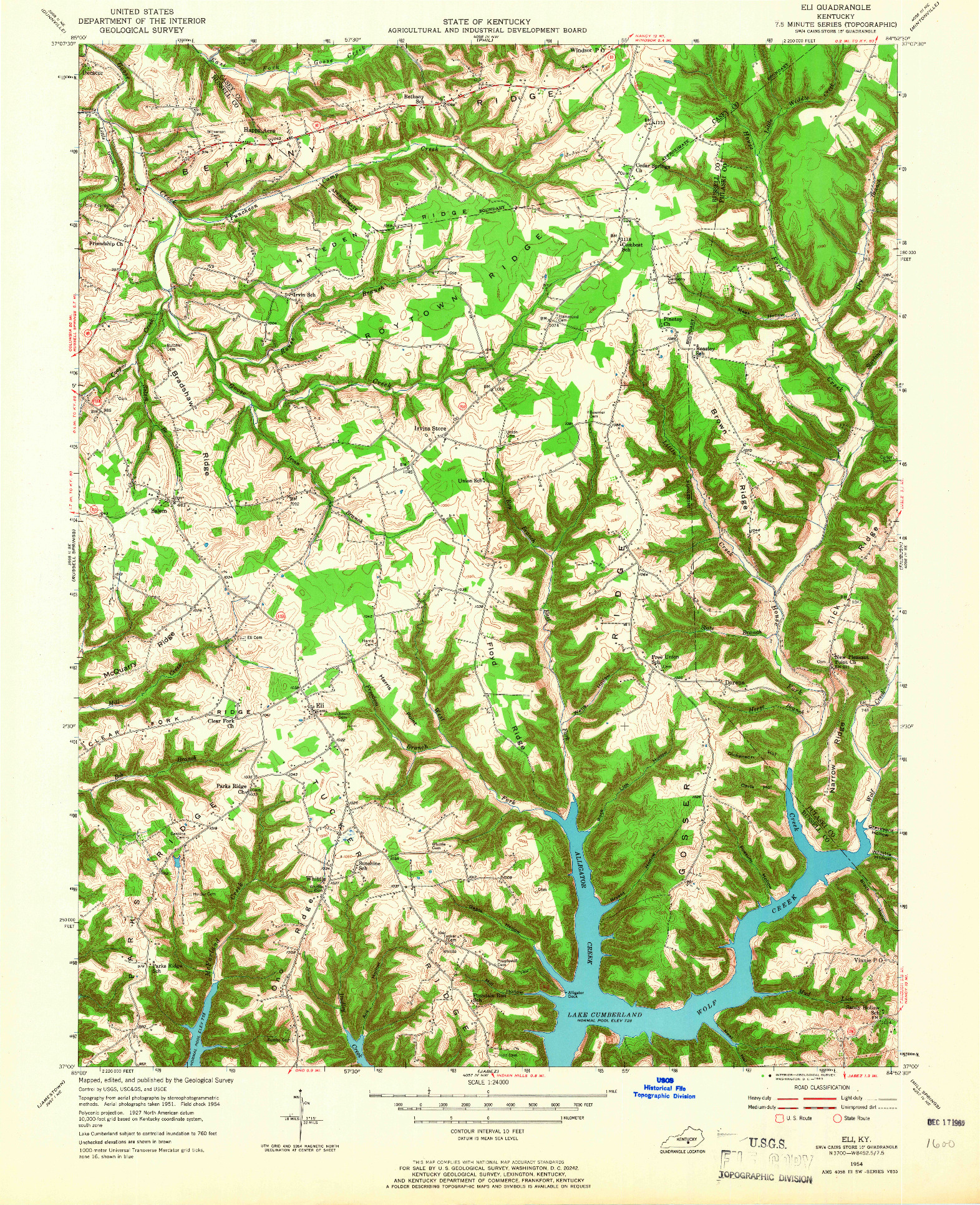 USGS 1:24000-SCALE QUADRANGLE FOR ELI, KY 1954