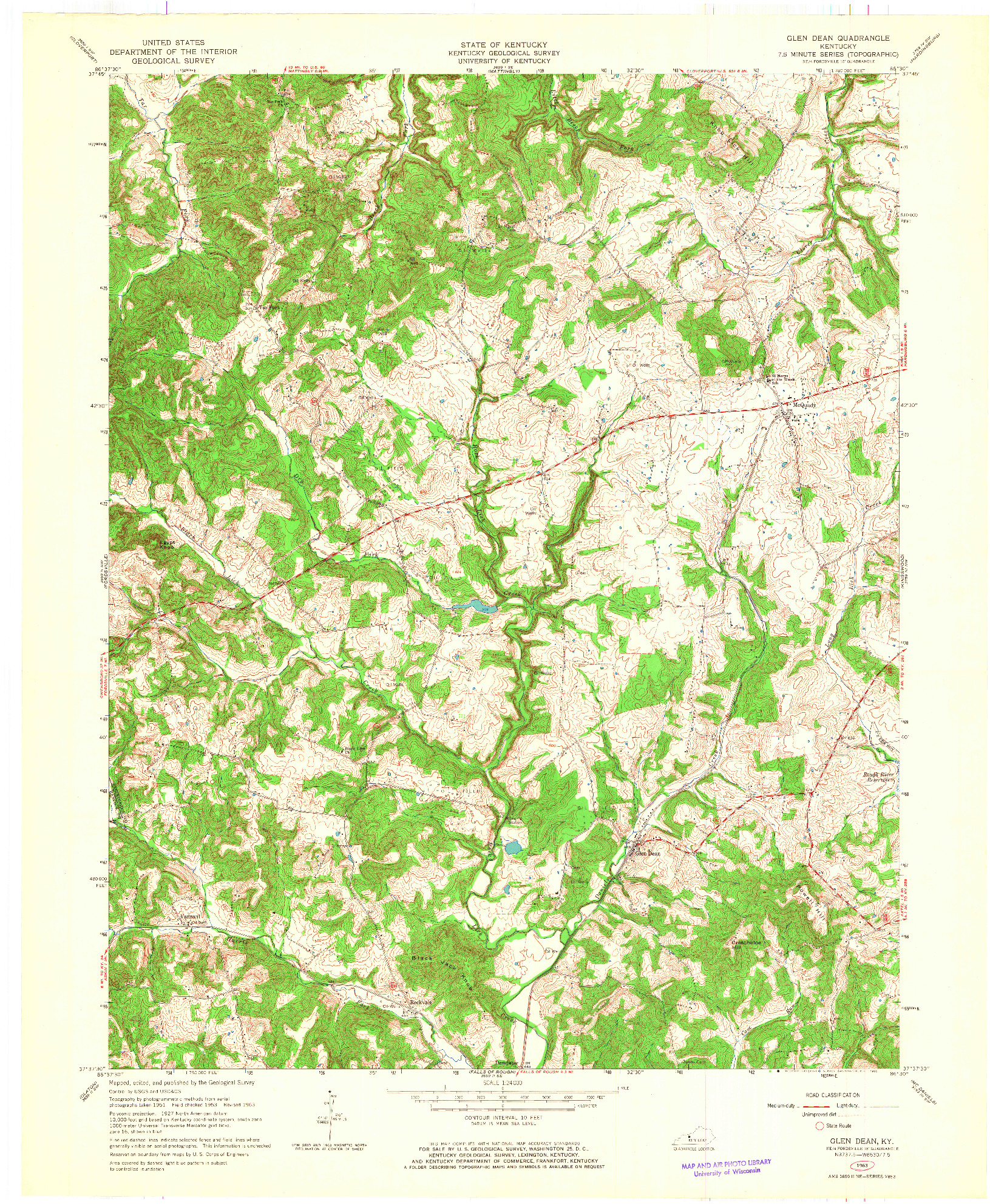 USGS 1:24000-SCALE QUADRANGLE FOR GLEN DEAN, KY 1963