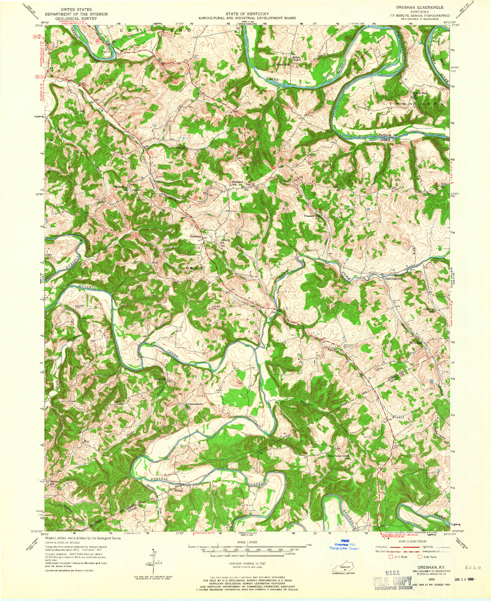 USGS 1:24000-SCALE QUADRANGLE FOR GRESHAM, KY 1953