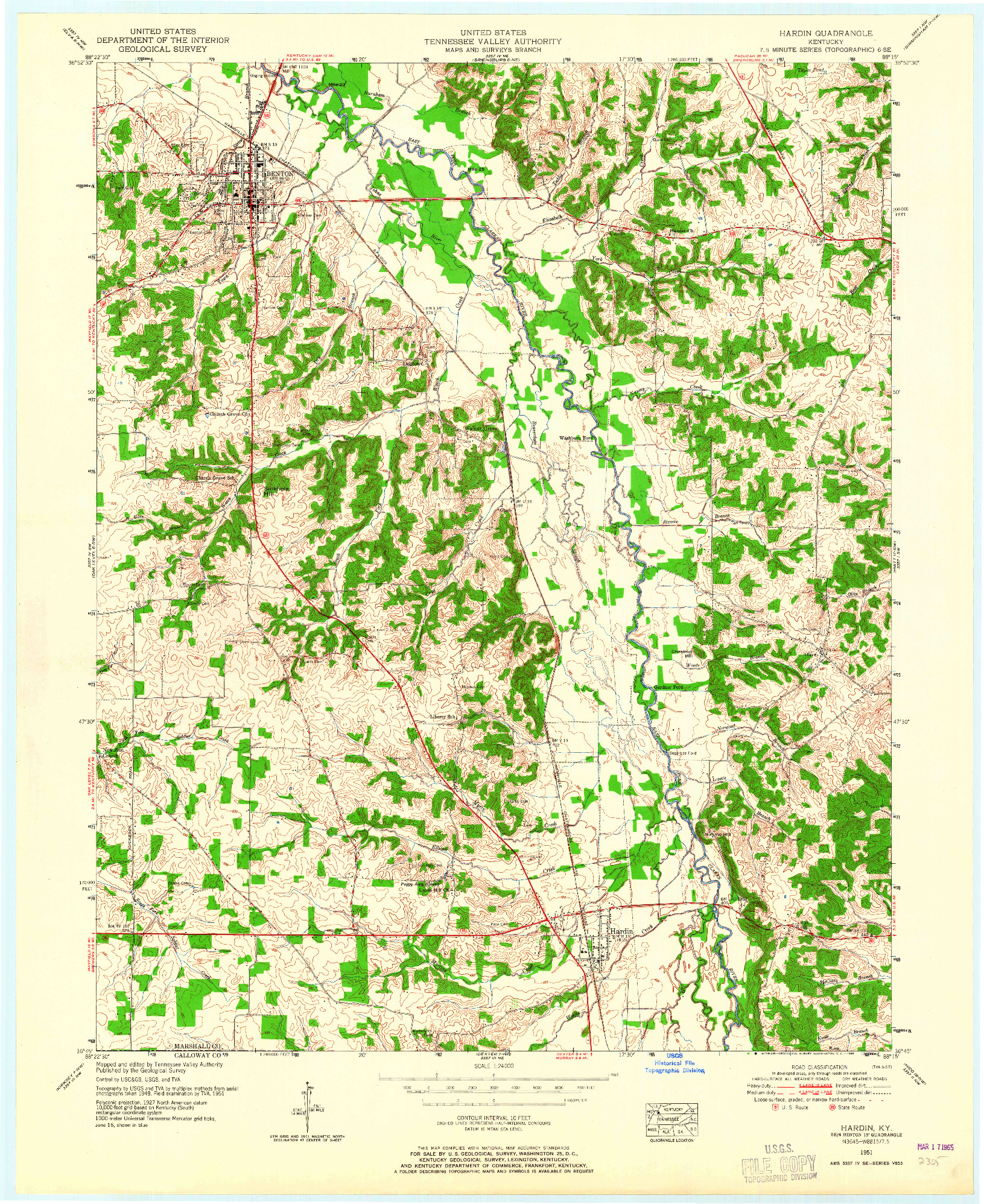 USGS 1:24000-SCALE QUADRANGLE FOR HARDIN, KY 1951